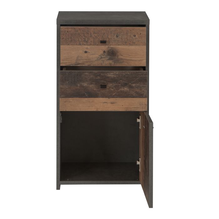Best Chest Storage Cabinet 2 Drawers 1 Door in Concrete Optic Dark Grey/Old - Wood Vintage