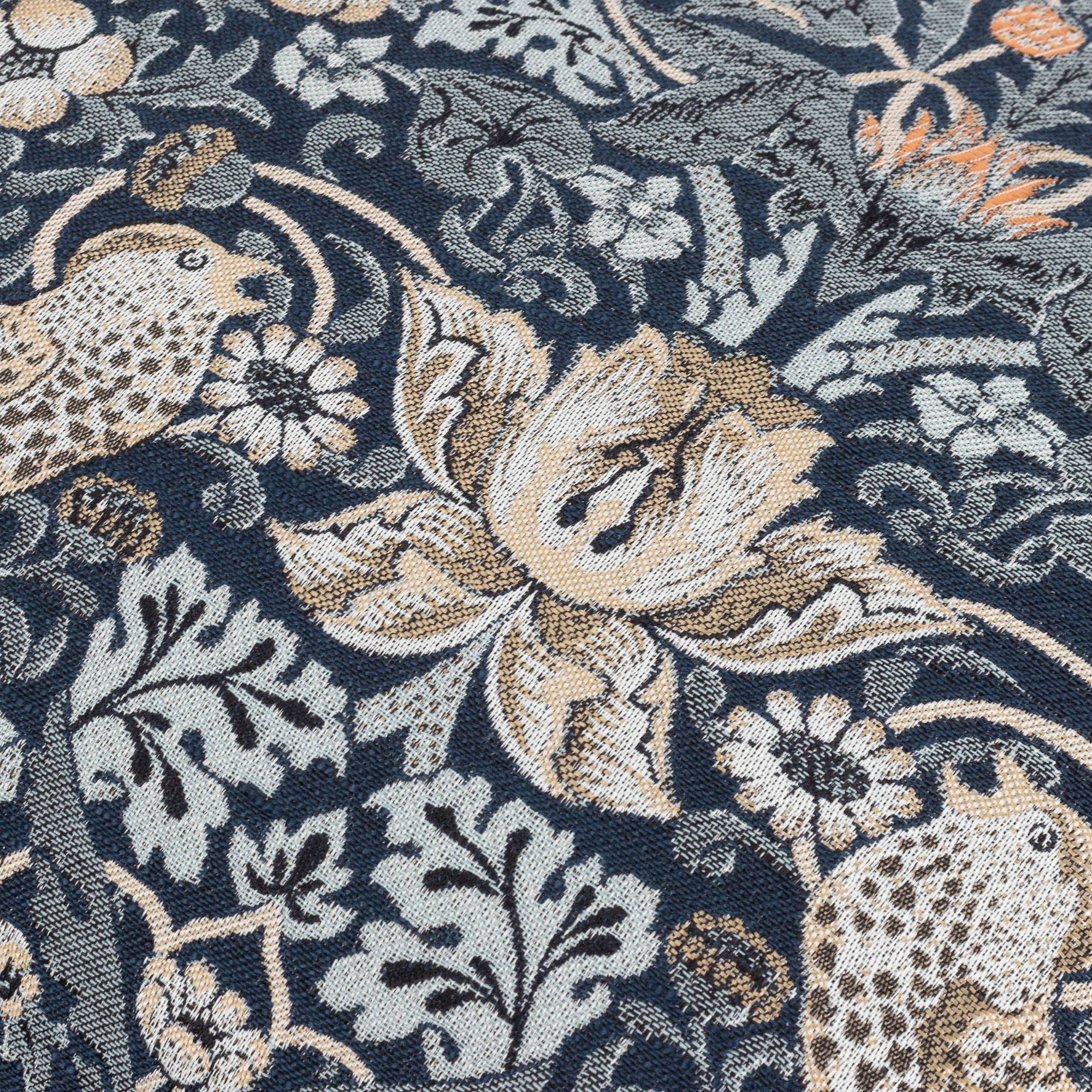 Strawberry Thief Piped Jacquard Cushion Indigo: Indigo / Feather Rich Filled / 55 x 55 - INSIDE HOUSE