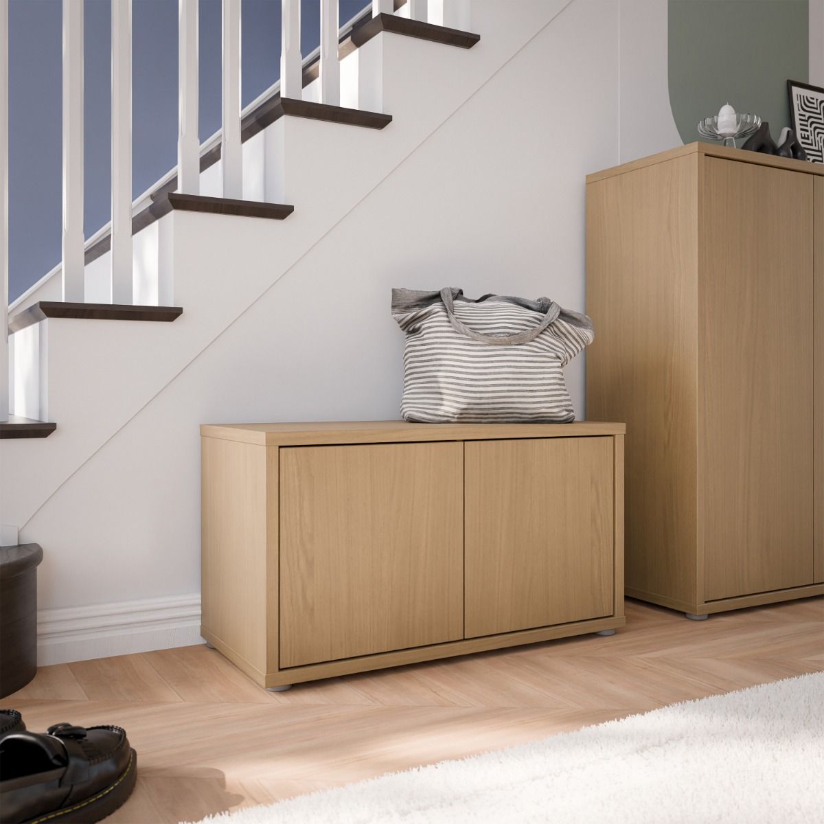 Alice Springs Storage Bench – Elegancia Oak Finish with 2 Doors