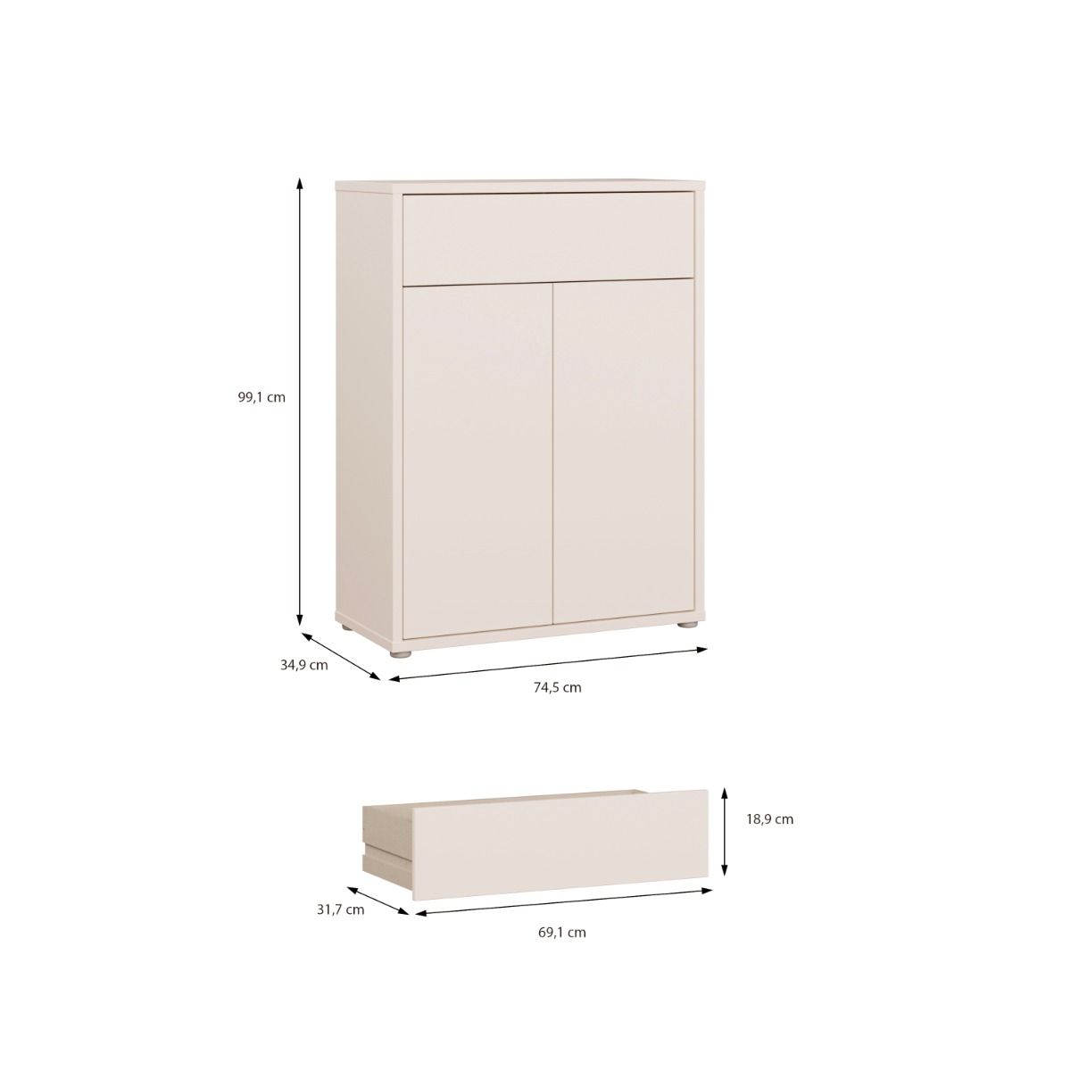 Alice Springs Shoe Cabinet – Sand Finish with 2 Doors &amp; Drawer