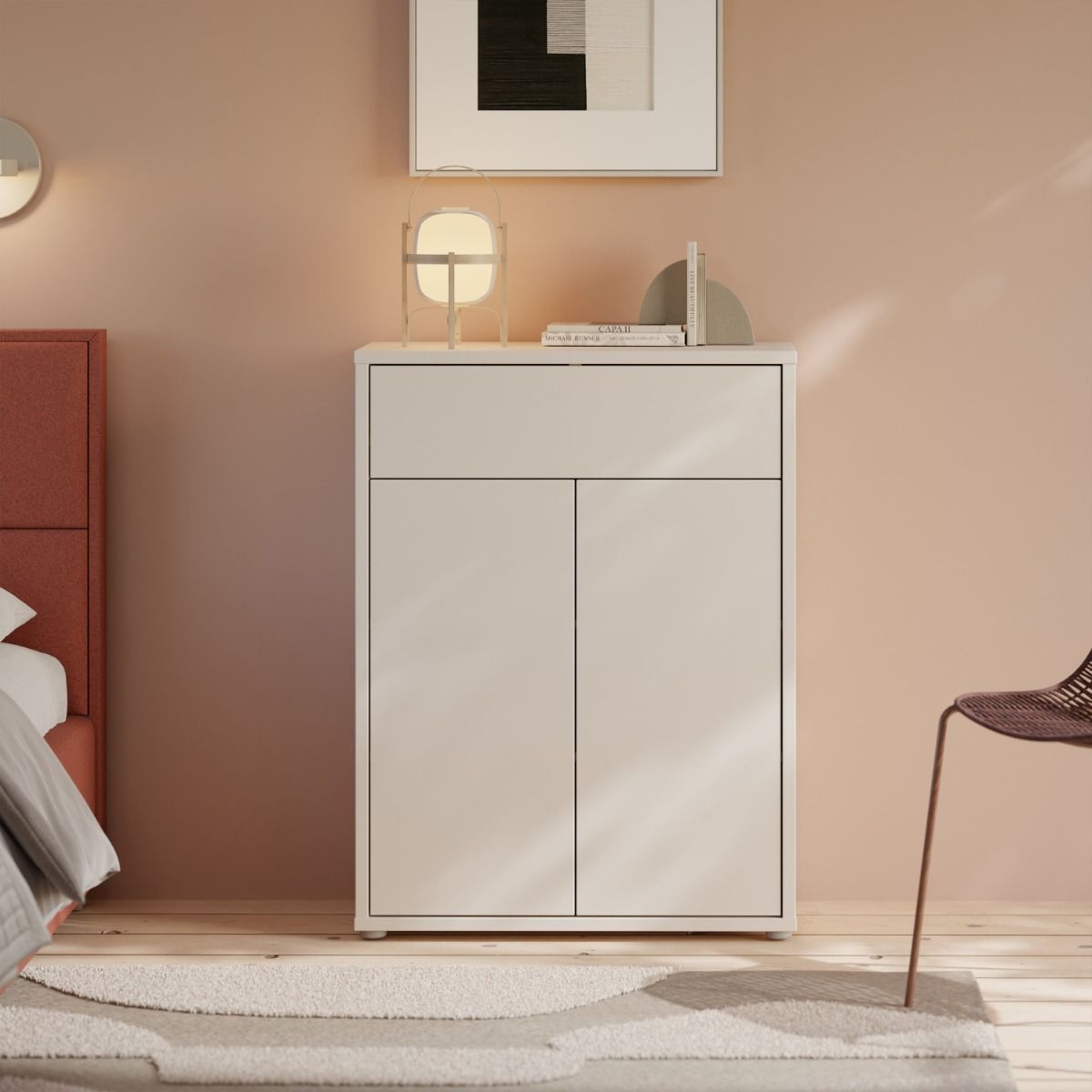 Alice Springs Shoe Cabinet – Sand Finish with 2 Doors &amp; Drawer