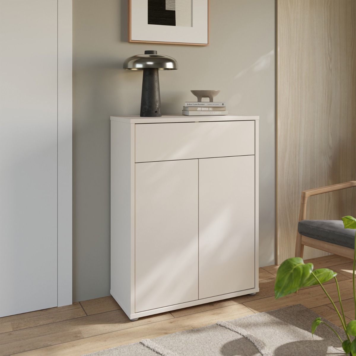 Alice Springs Shoe Cabinet – Sand Finish with 2 Doors &amp; Drawer