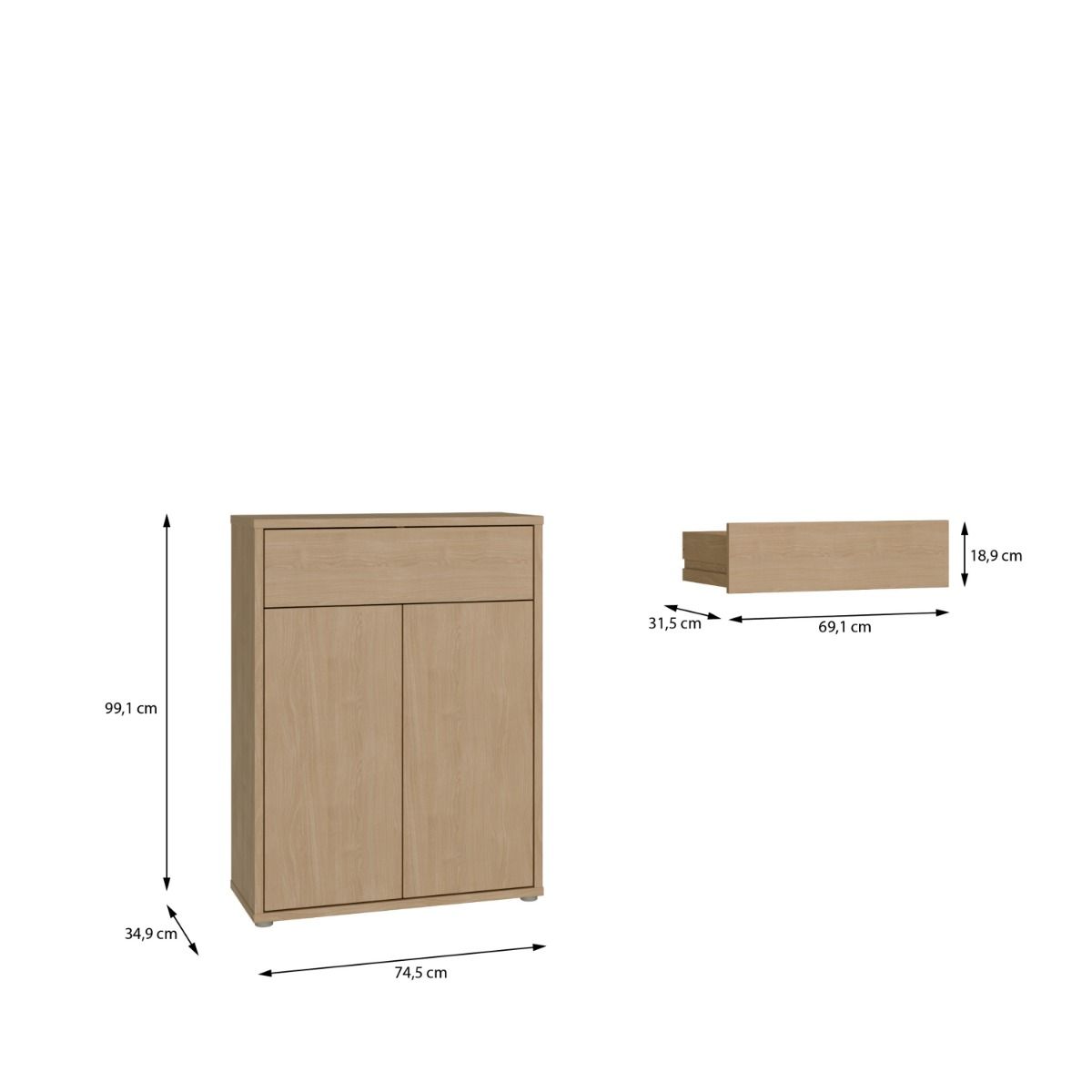 Alice Springs Shoe Cabinet – Elegancia Oak Finish with 2 Doors &amp; Drawer