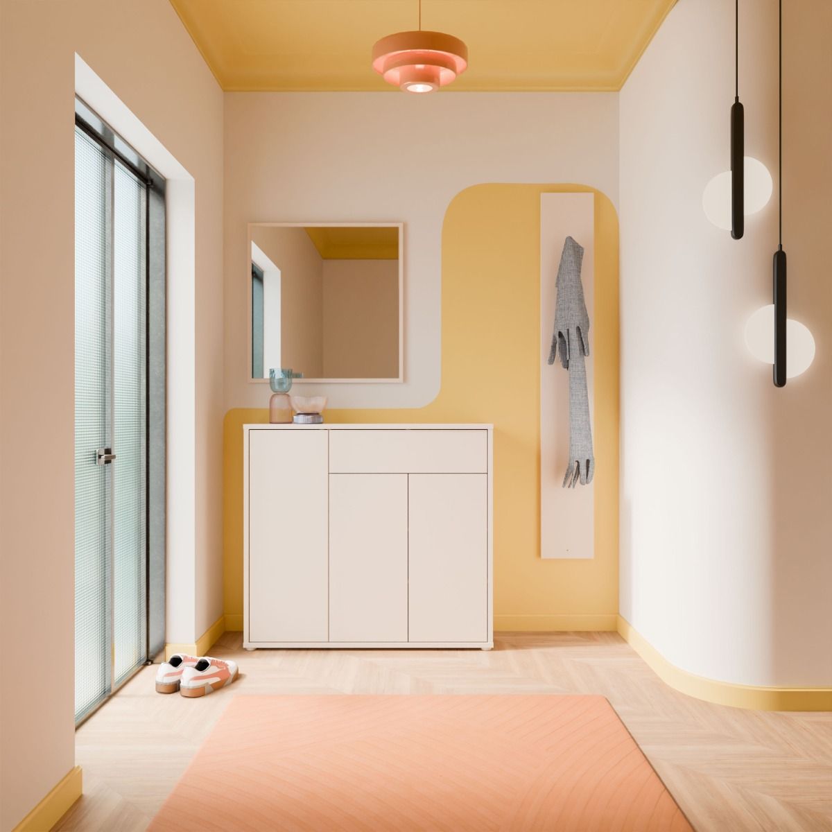 Alice Springs Shoe Cabinet – Sand Finish with 3 Doors &amp; Drawer