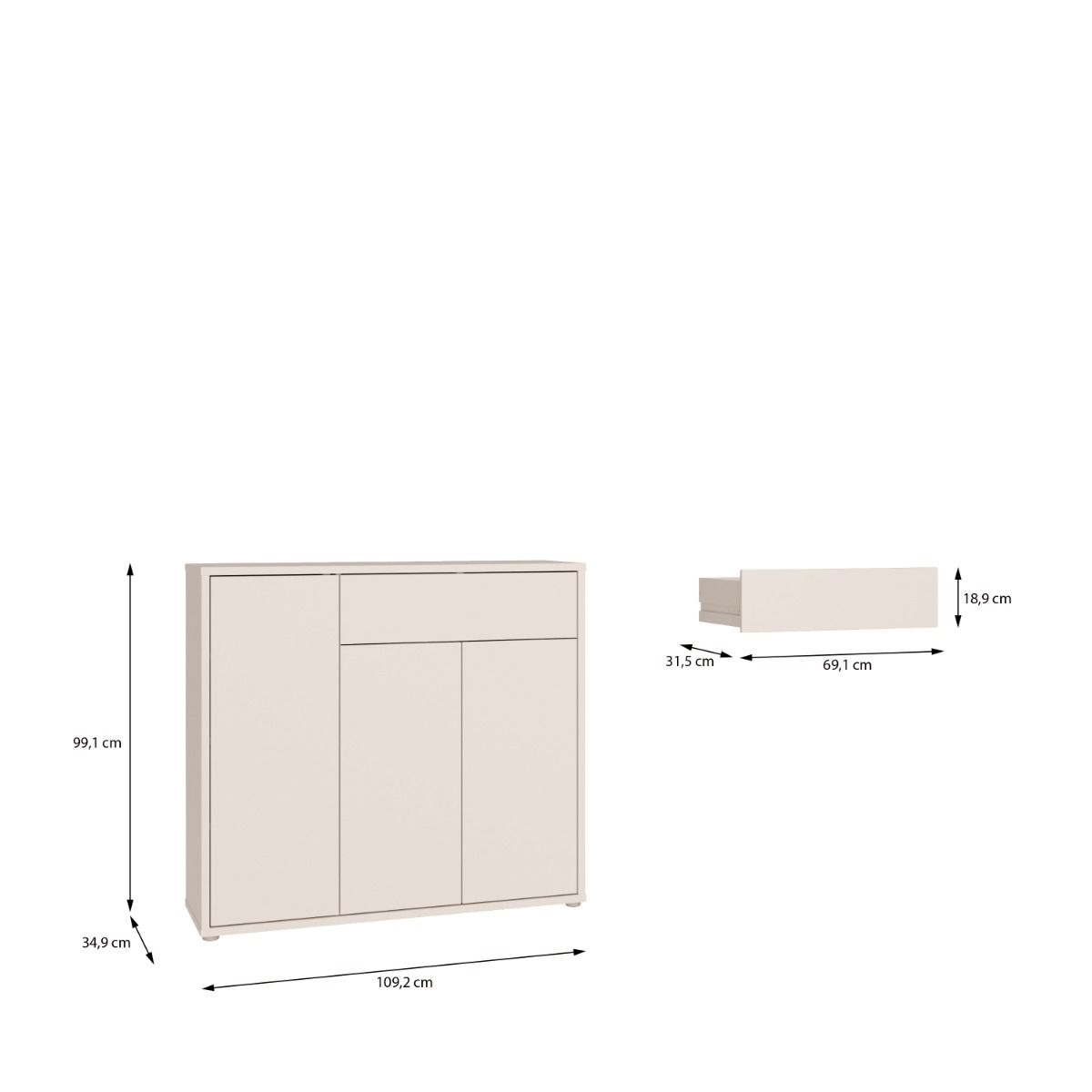 Alice Springs Shoe Cabinet – Sand Finish with 3 Doors &amp; Drawer