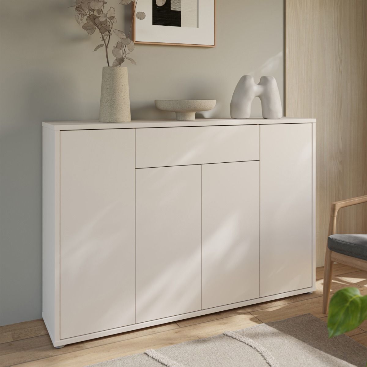 Alice Springs Shoe Cabinet – Sand Finish with 4 Doors &amp; Drawer