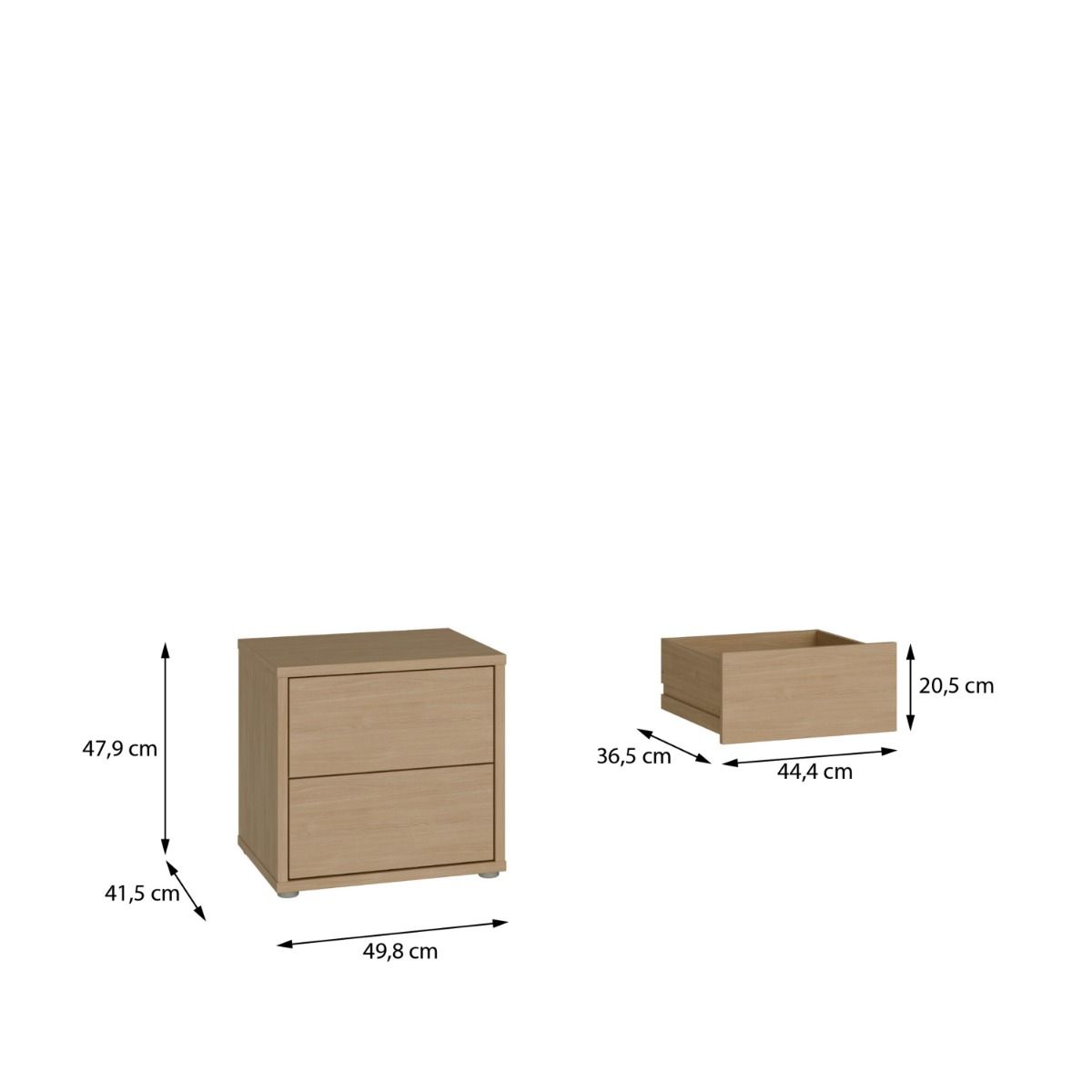 Alice Springs Low Bedside Cabinet – Elegancia Oak Finish with 2 Drawers