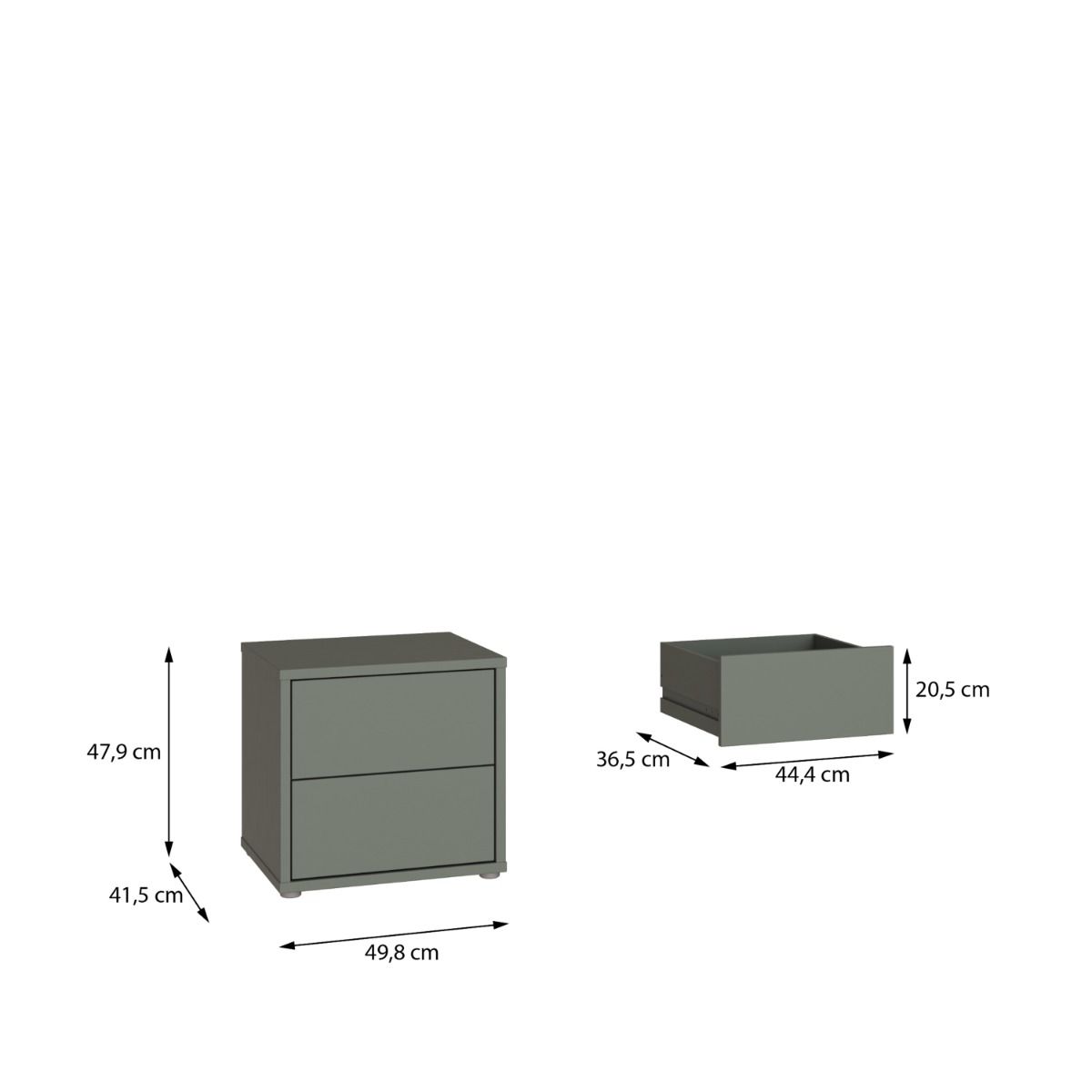 Alice Springs Low Bedside Cabinet – Sage Green Finish with 2 Drawers