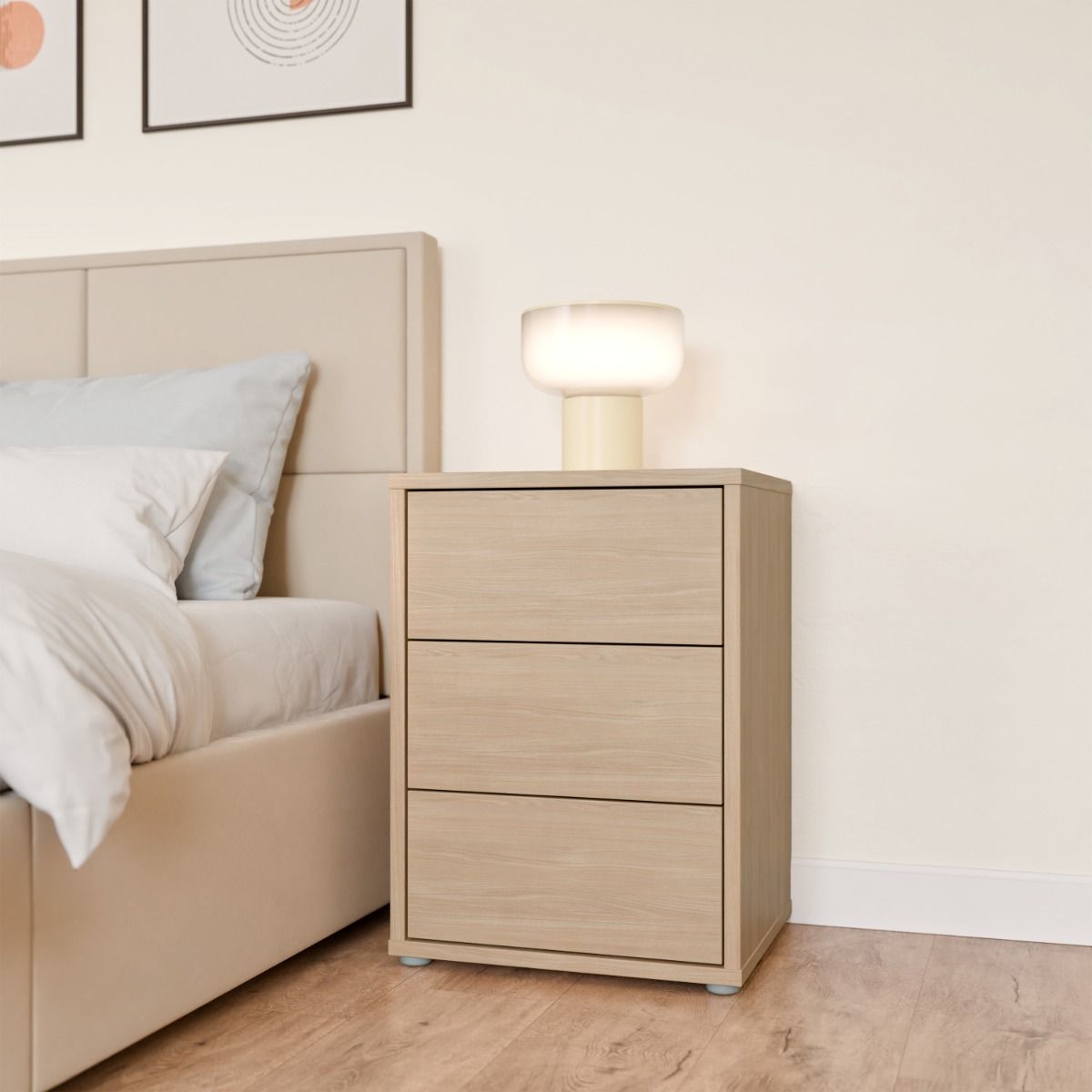 Alice Springs Bedside Cabinet – Elegancia Oak Finish with 3 Drawers