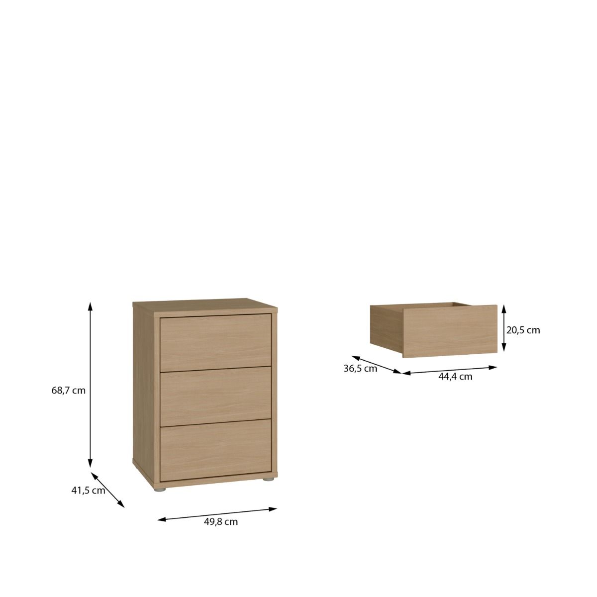Alice Springs Bedside Cabinet – Elegancia Oak Finish with 3 Drawers