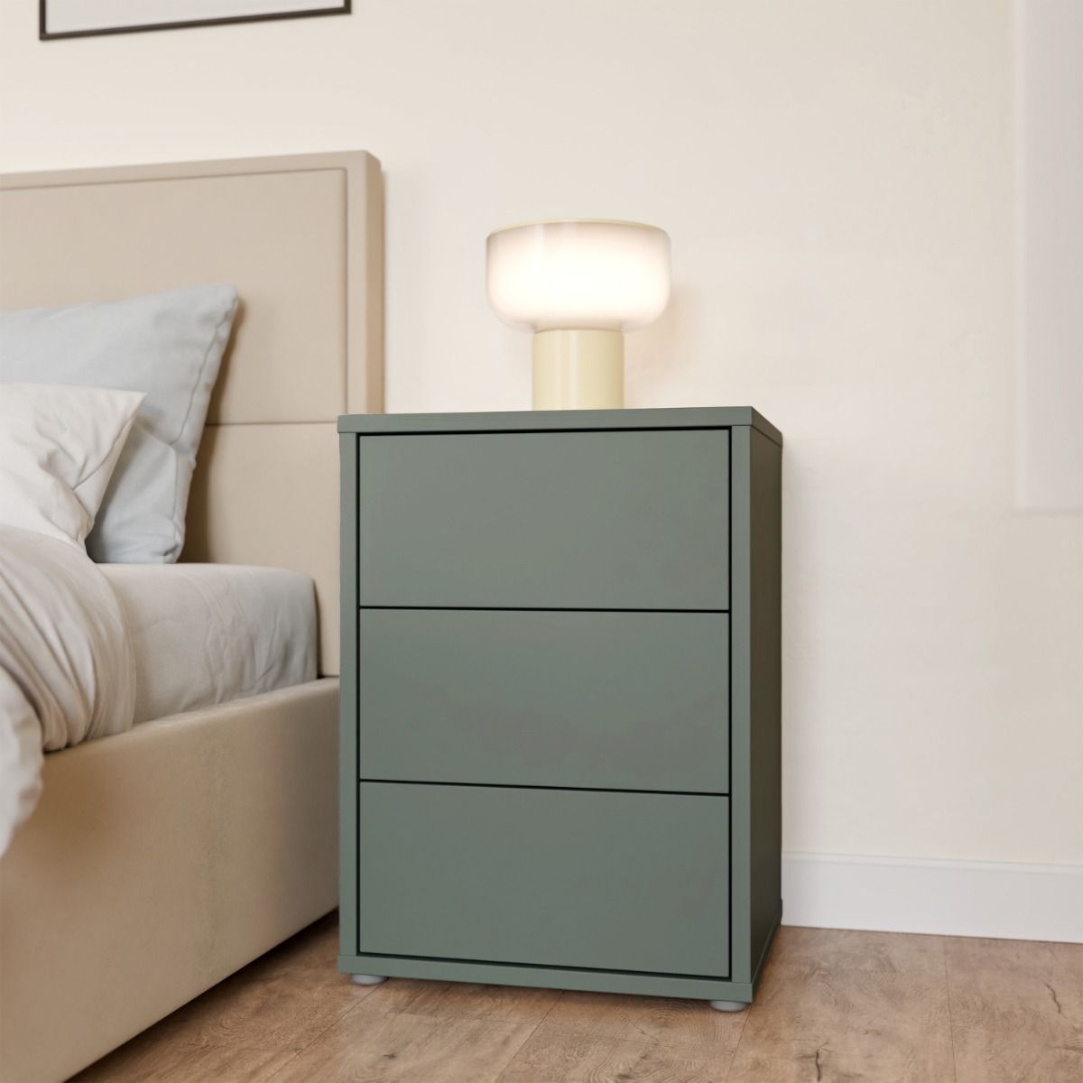 Alice Springs Bedside Cabinet – Sage Green Finish with 3 Drawers
