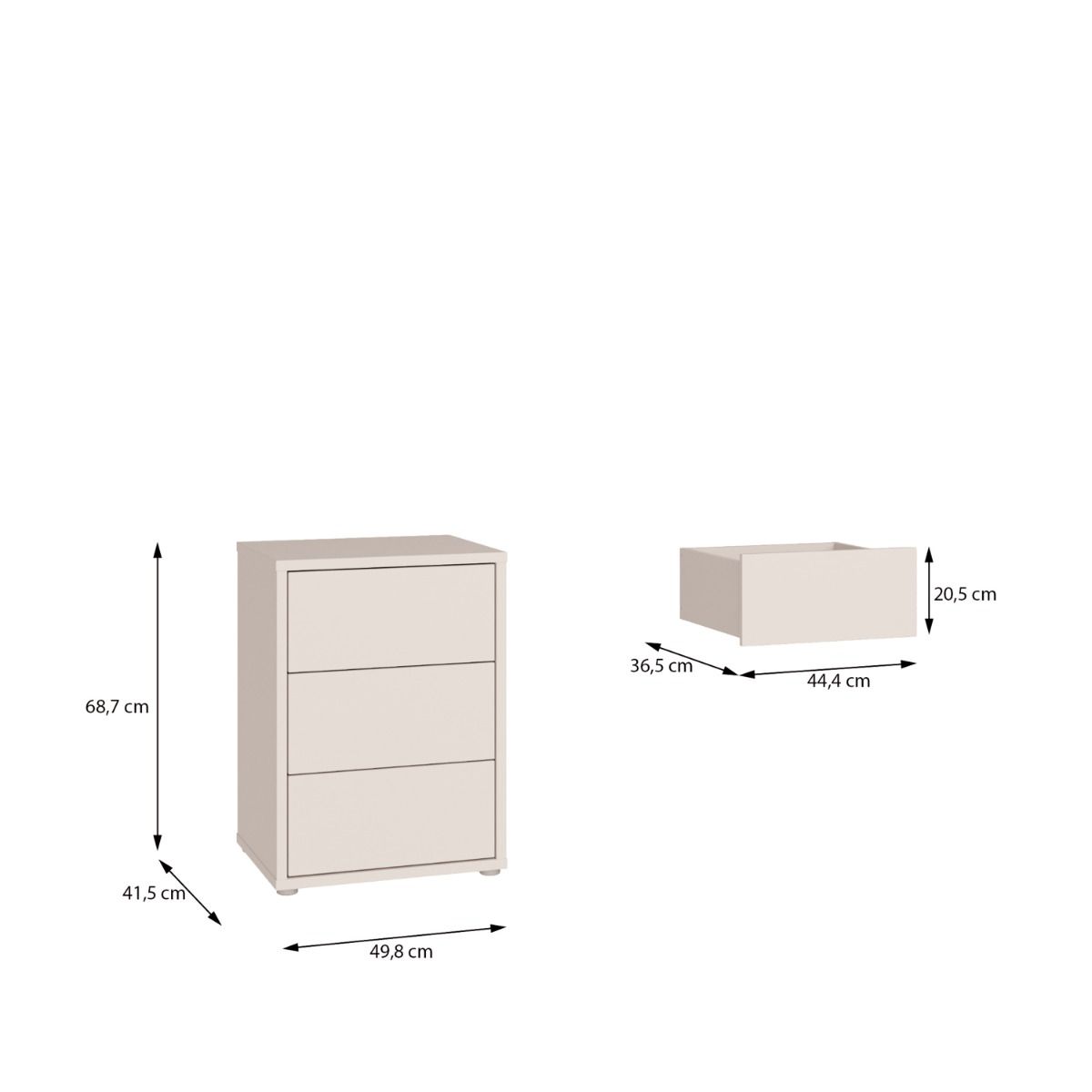 Alice Springs Bedside Cabinet – Sand Finish with 3 Drawers