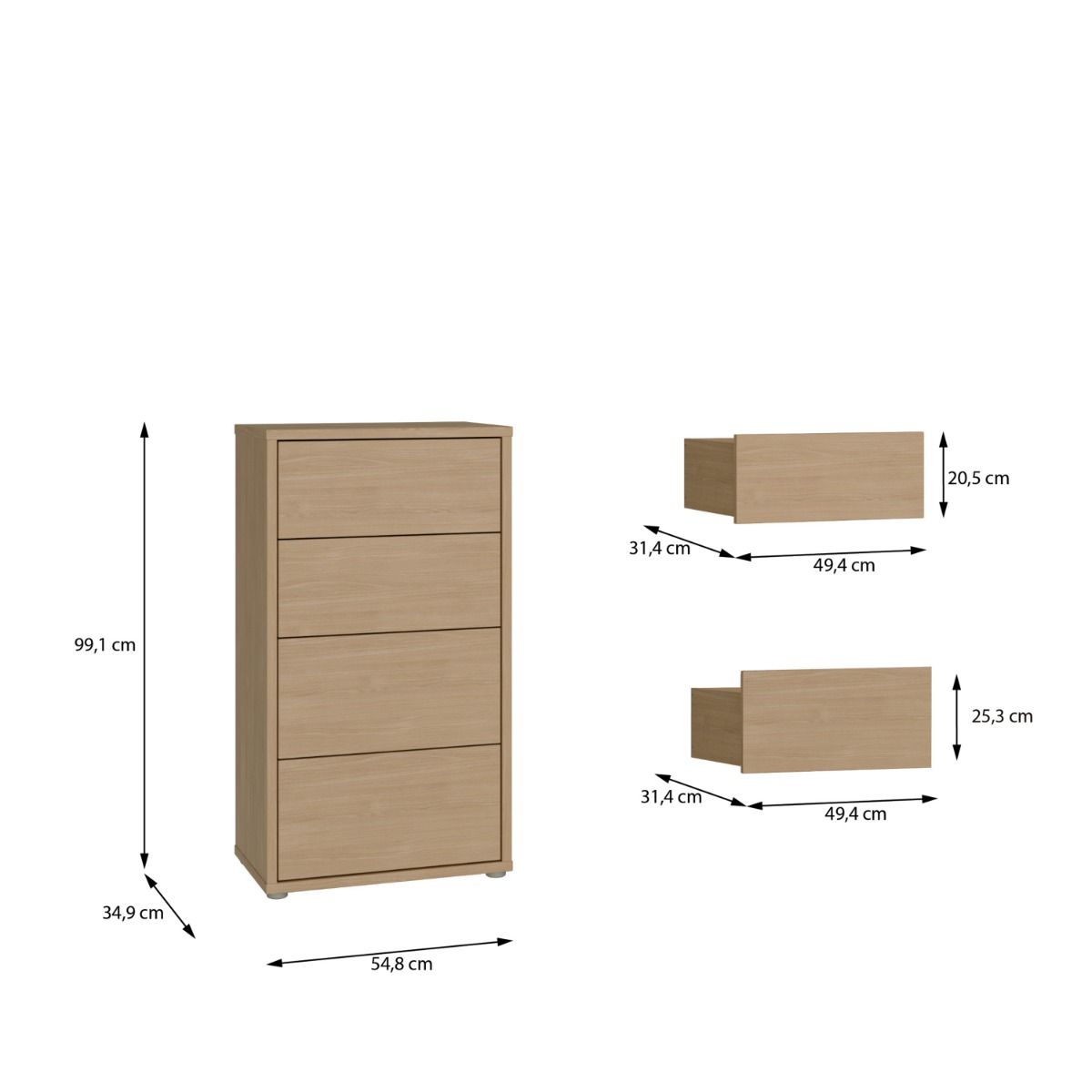 Alice Springs Tall Chest – Elegancia Oak Finish with 4 Drawers