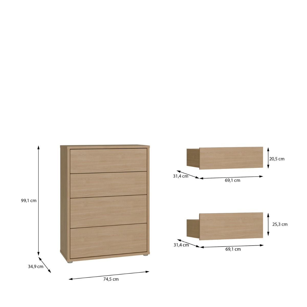 Alice Springs Chest – Elegancia Oak Finish with 4 Drawers