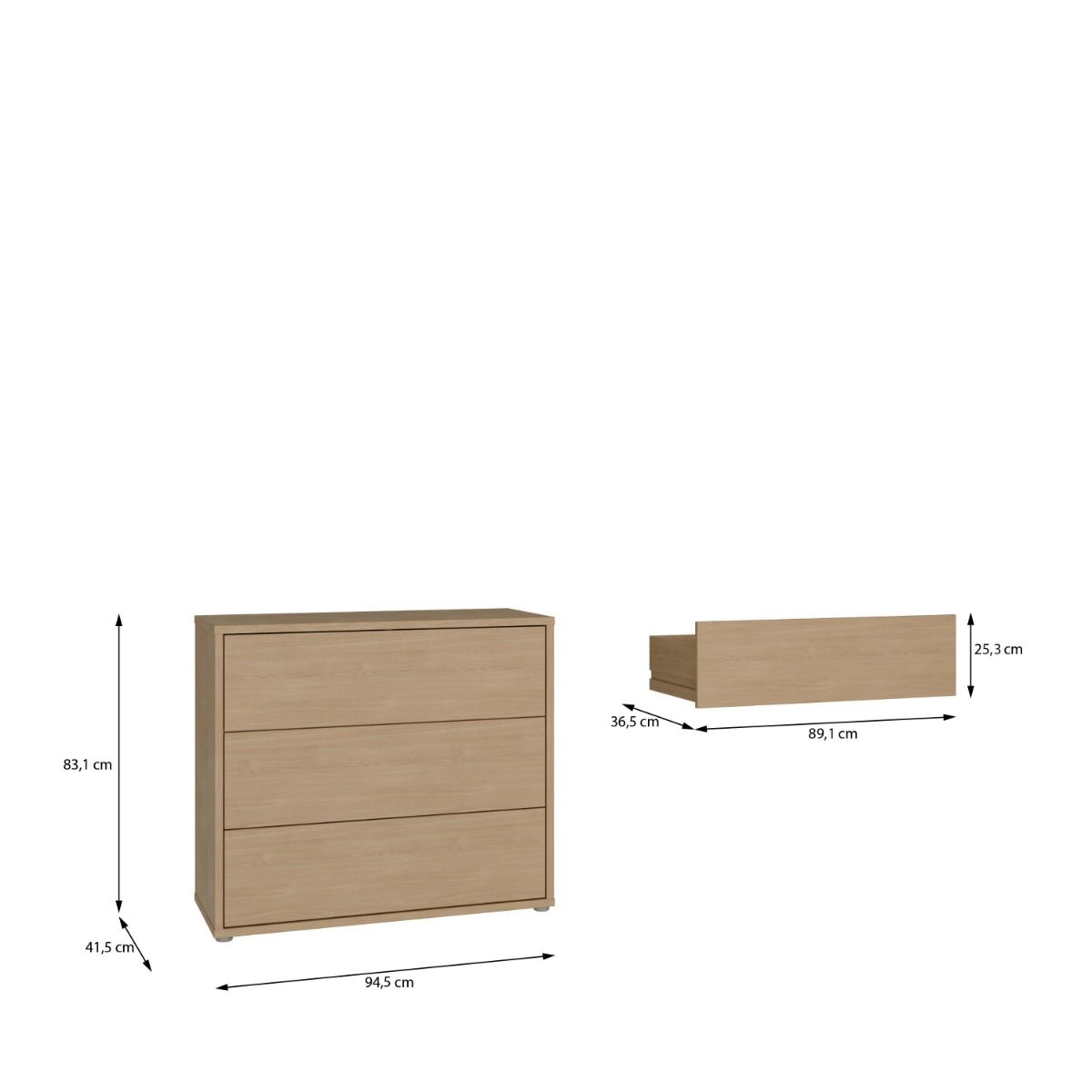Alice Springs Chest – Elegancia Oak Finish with 3 Drawers
