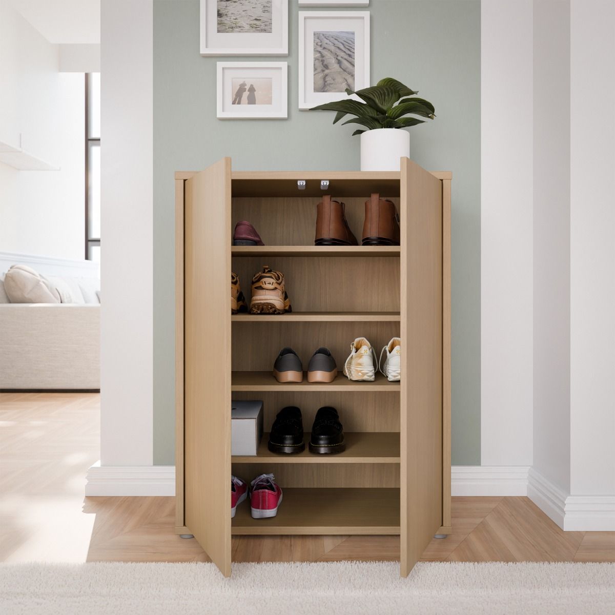 Alice Springs Shoe Cabinet – Elegancia Oak Finish with 2 Doors