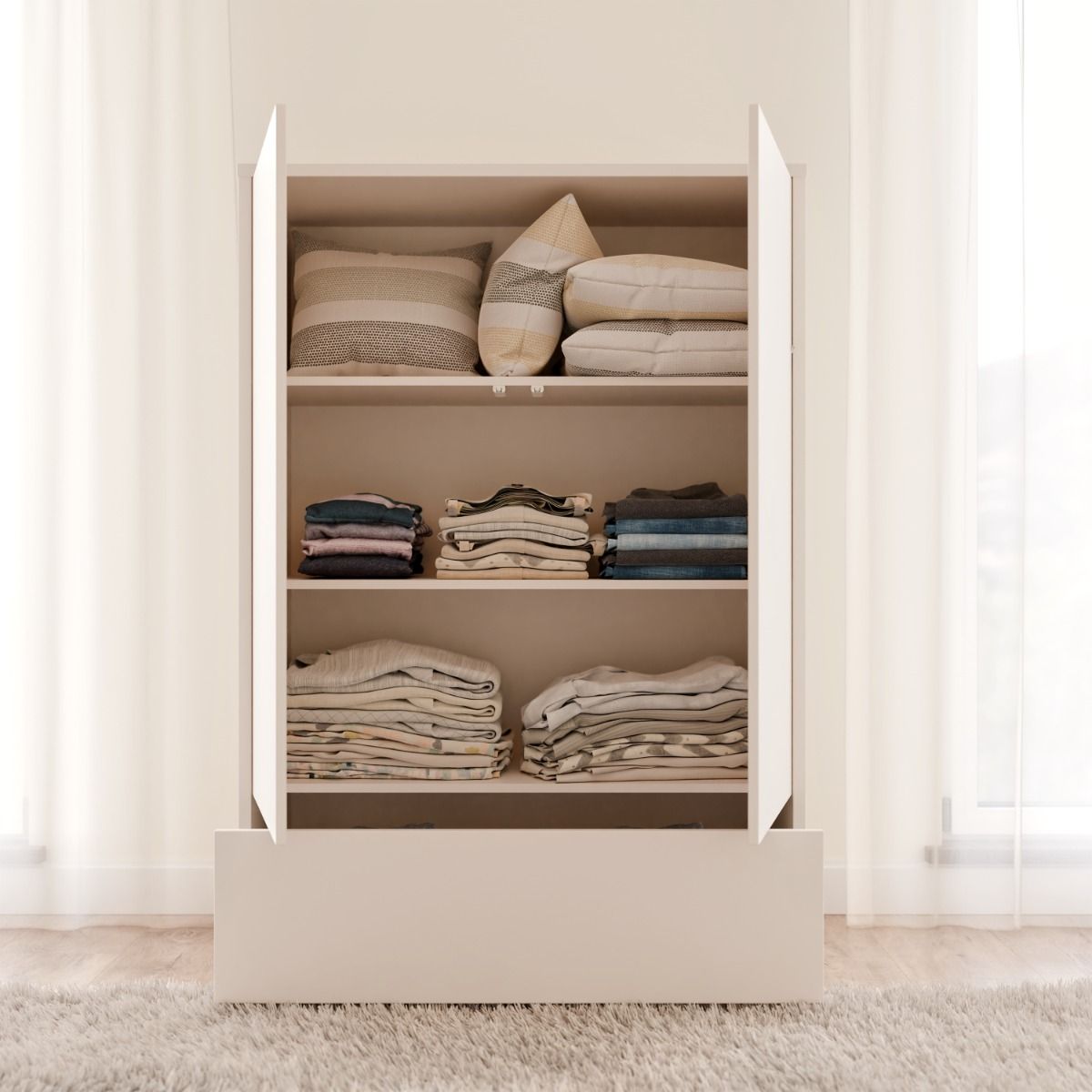 Alice Springs Low Wardrobe – Sand Finish with 2 Doors &amp; Drawer