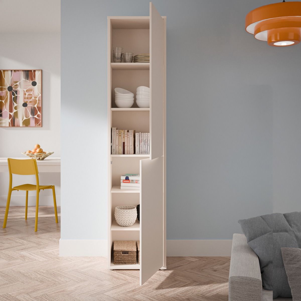 Alice Springs Narrow Tall Cupboard – Sand Finish with 2 Doors