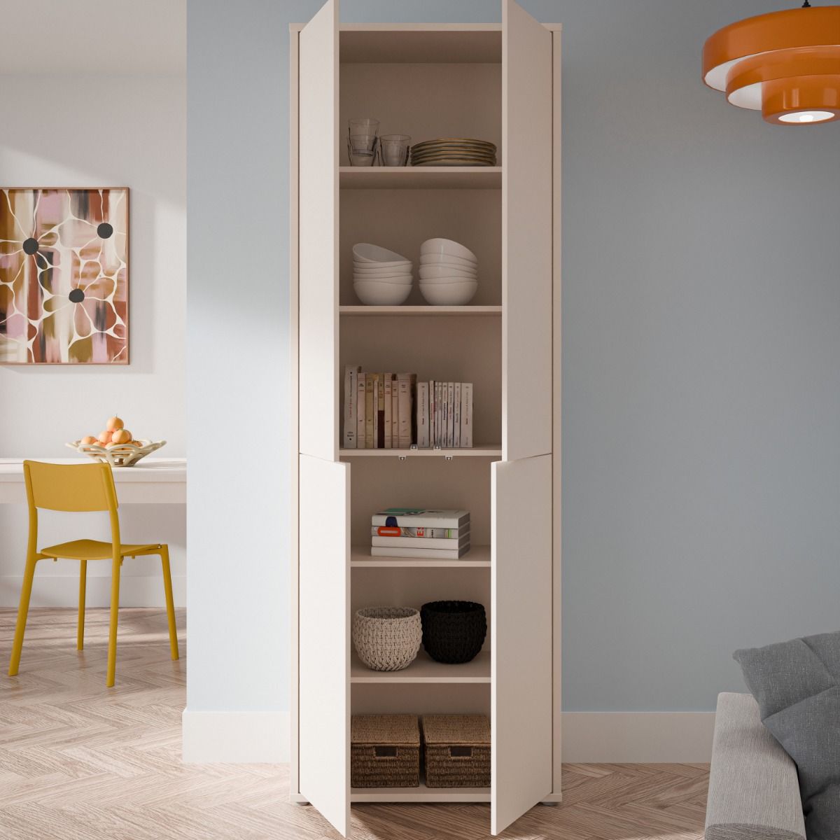 Alice Springs Tall Storage Cabinet – Sand Finish with 4 Doors