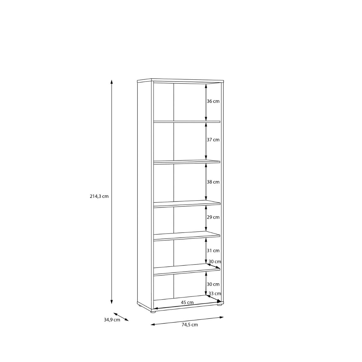 Alice Springs Tall Wide Bookcase – Sand Finish with 5 Shelves