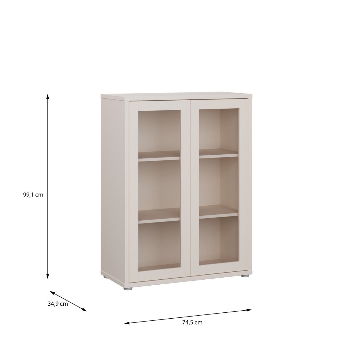 Alice Springs Low Glass Cabinet – Sand Finish with 2 Glass Doors