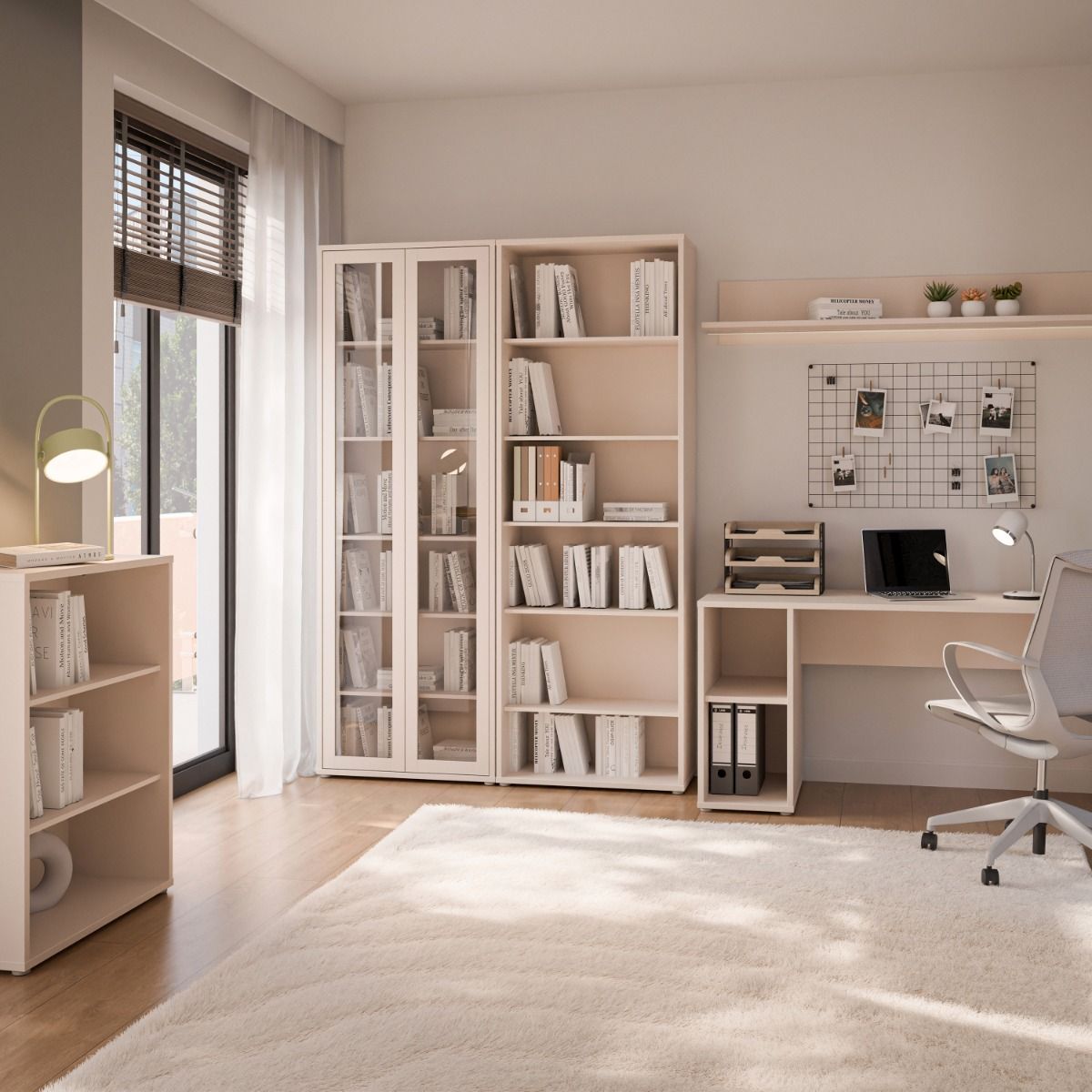 Alice Springs Narrow Tall Display Cabinet – Sand Finish with 2 Glass Doors &amp; 5 Shelves