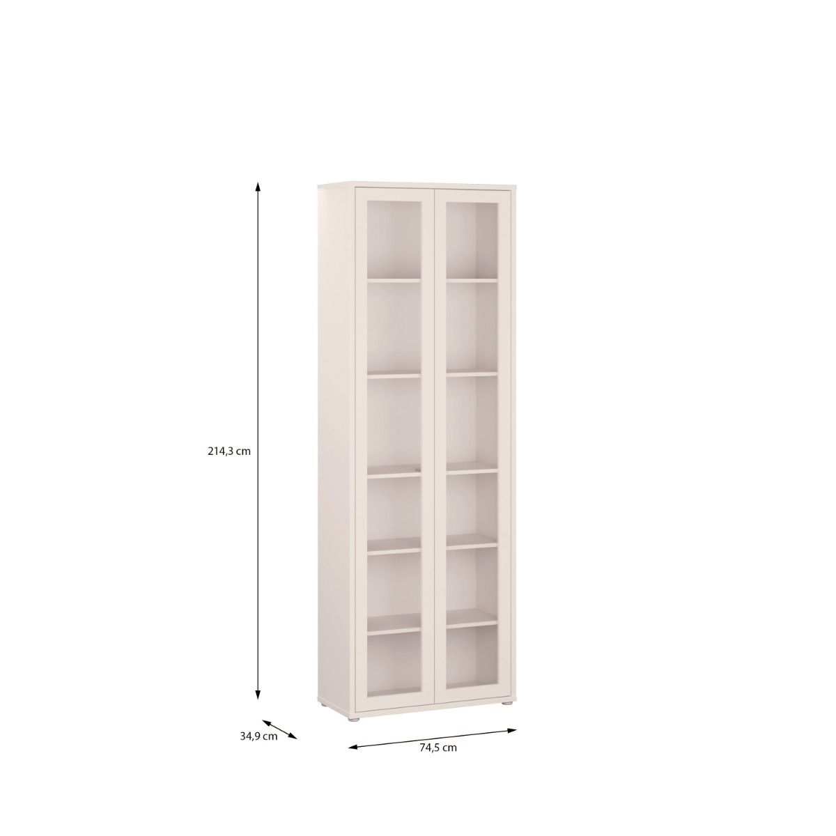 Alice Springs Narrow Tall Display Cabinet – Sand Finish with 2 Glass Doors &amp; 5 Shelves