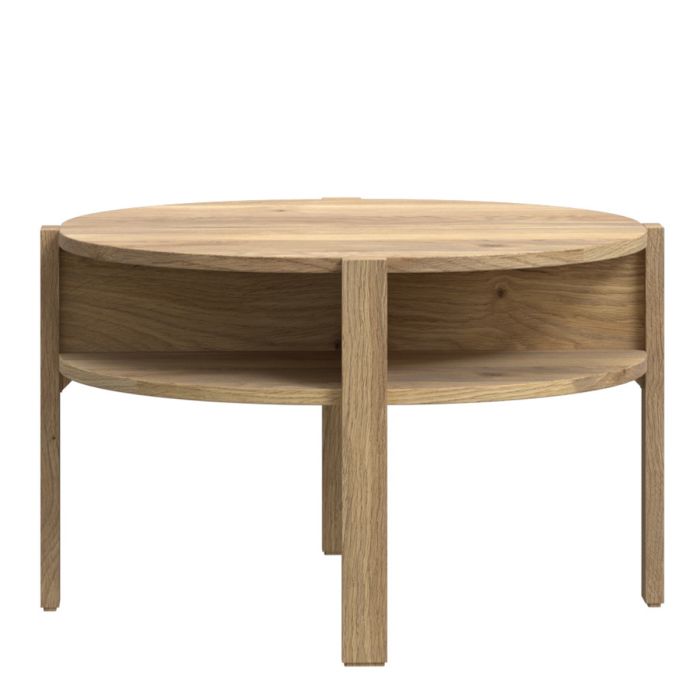 Round Coffee Table with Open Shelf in Mauvella Oak