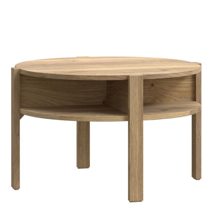 Round Coffee Table with Open Shelf in Mauvella Oak