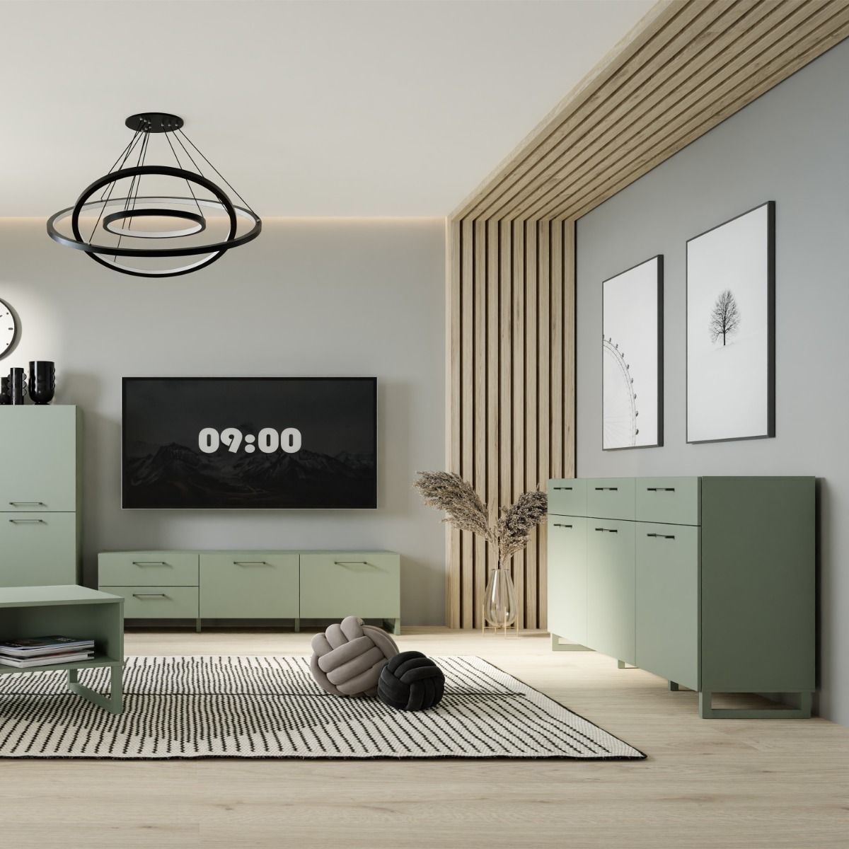 Sali 3 Door 3 Drawer Chest in Sage Green - INSIDE HOUSE