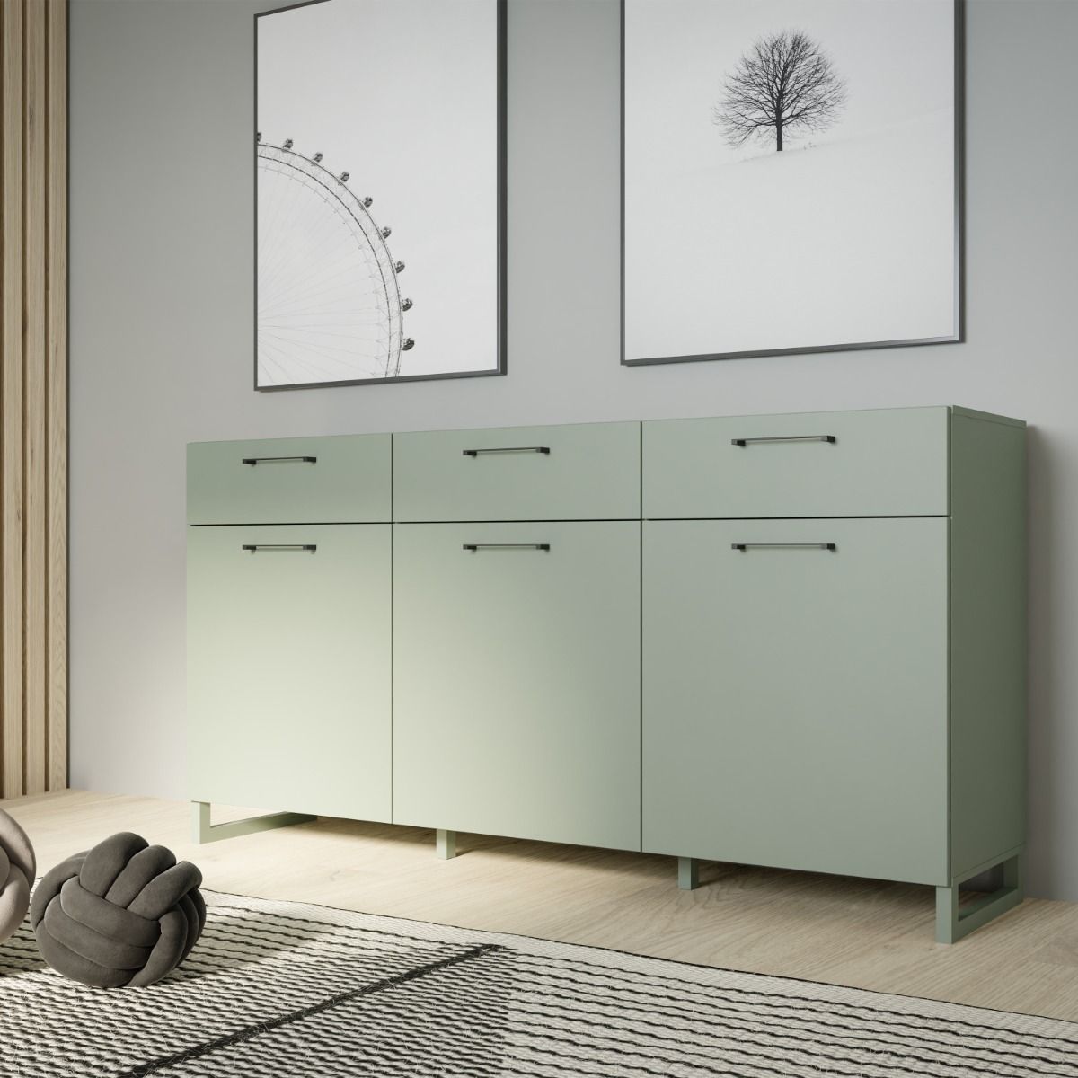 Sali 3 Door 3 Drawer Chest in Sage Green - INSIDE HOUSE