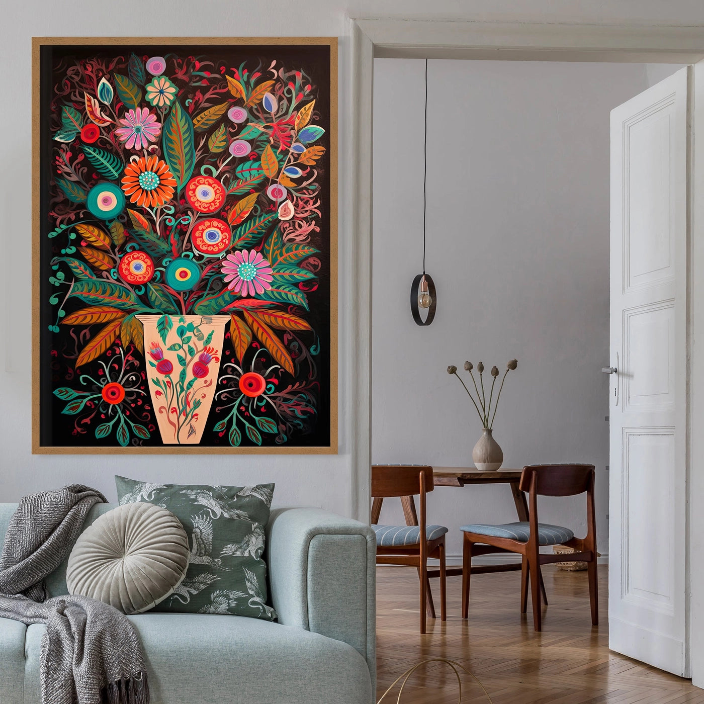 Folk Art Style Flowers Dark Print - INSIDE HOUSE