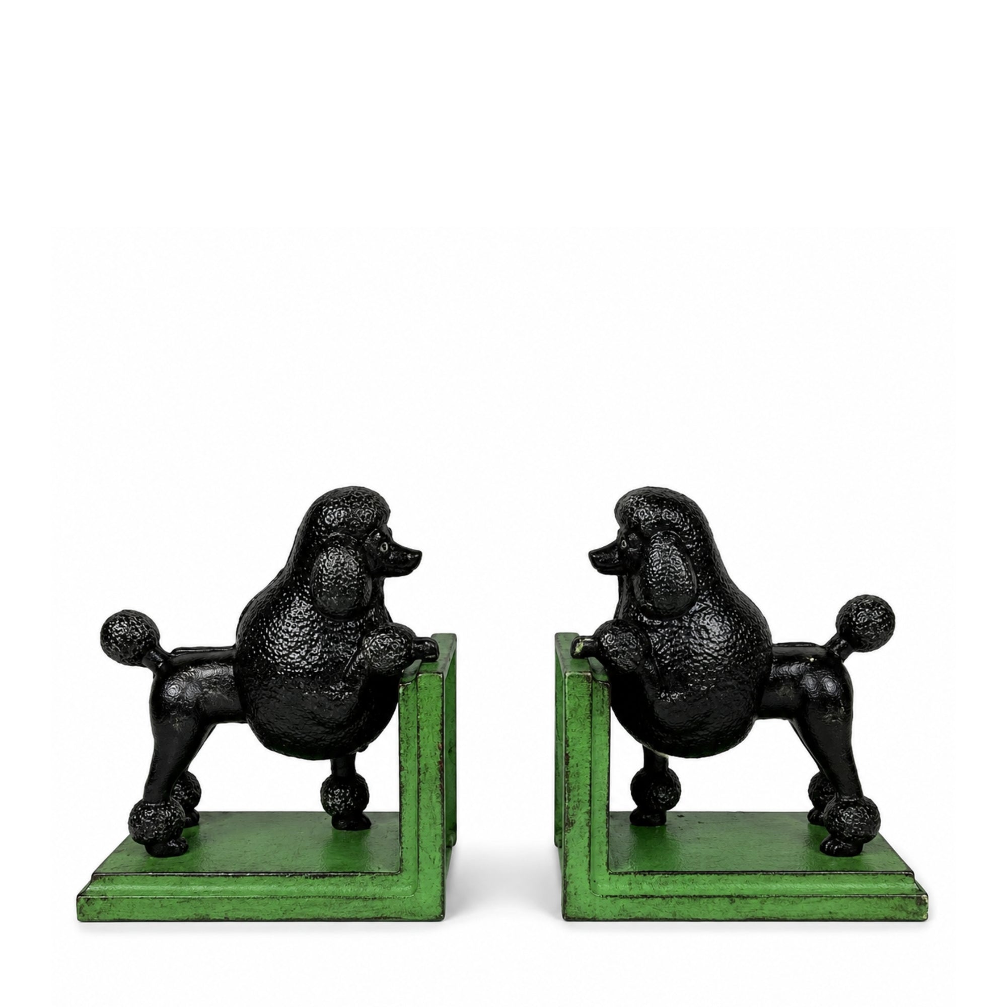Cast Iron Antiqued Pair of Black Poodle Bookends