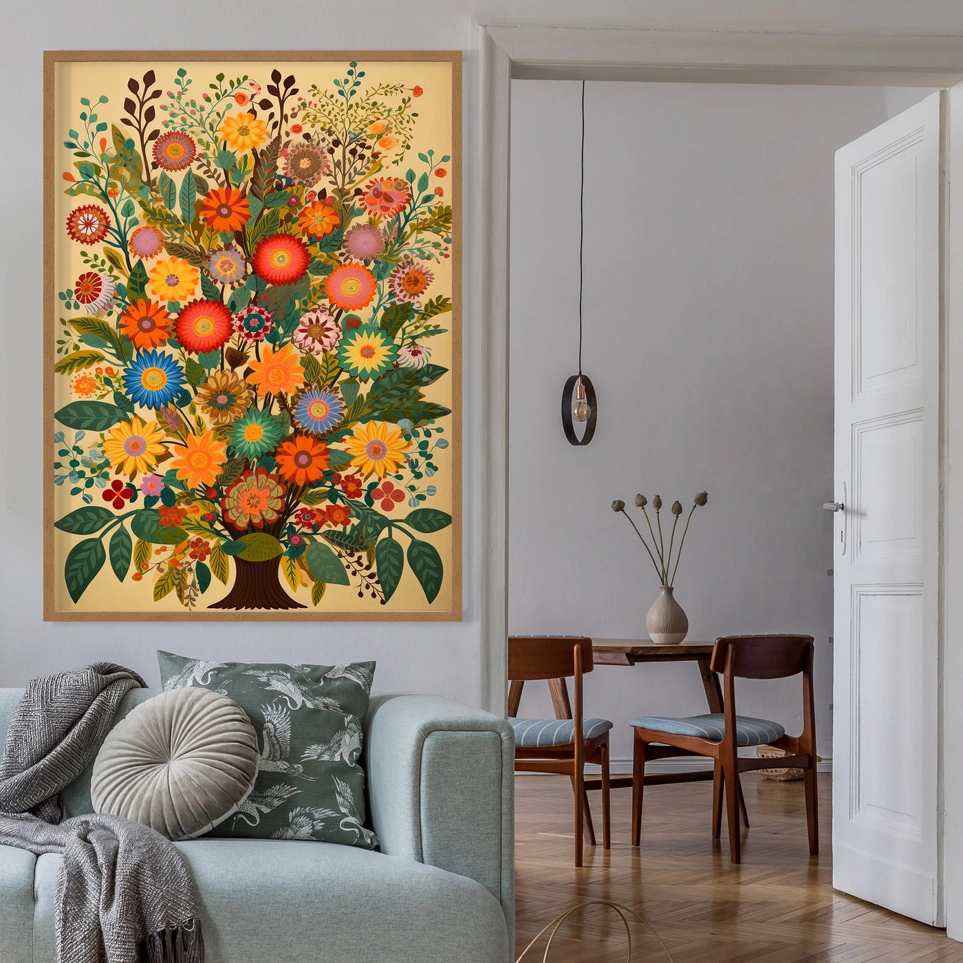 Folk Art Style Flowers Light Print - INSIDE HOUSE