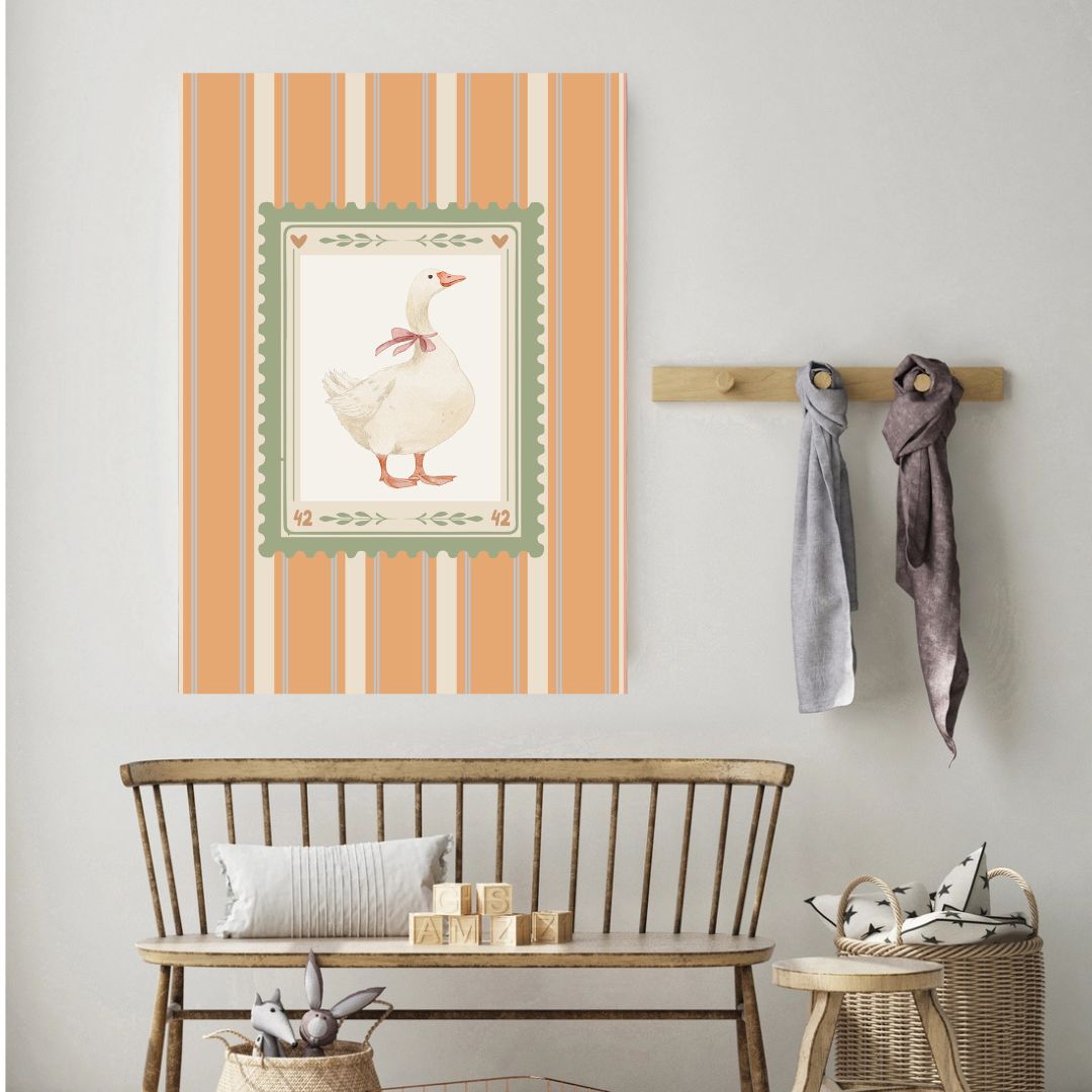 Vintage Farmhouse Goose Stripy Art Print - INSIDE HOUSE