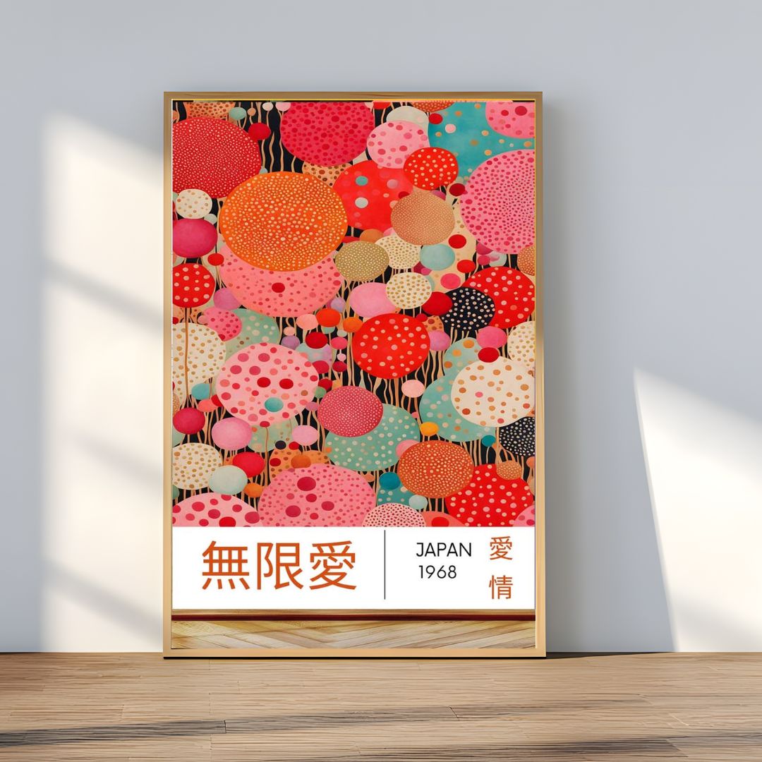 Japanese Pink and Red Abstract Flowers Art Print - INSIDE HOUSE