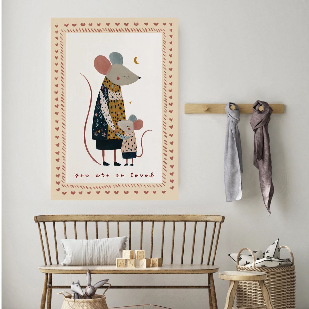 Cute Mouse "You Are Loved" Vintage Nursery Art Print - INSIDE HOUSE