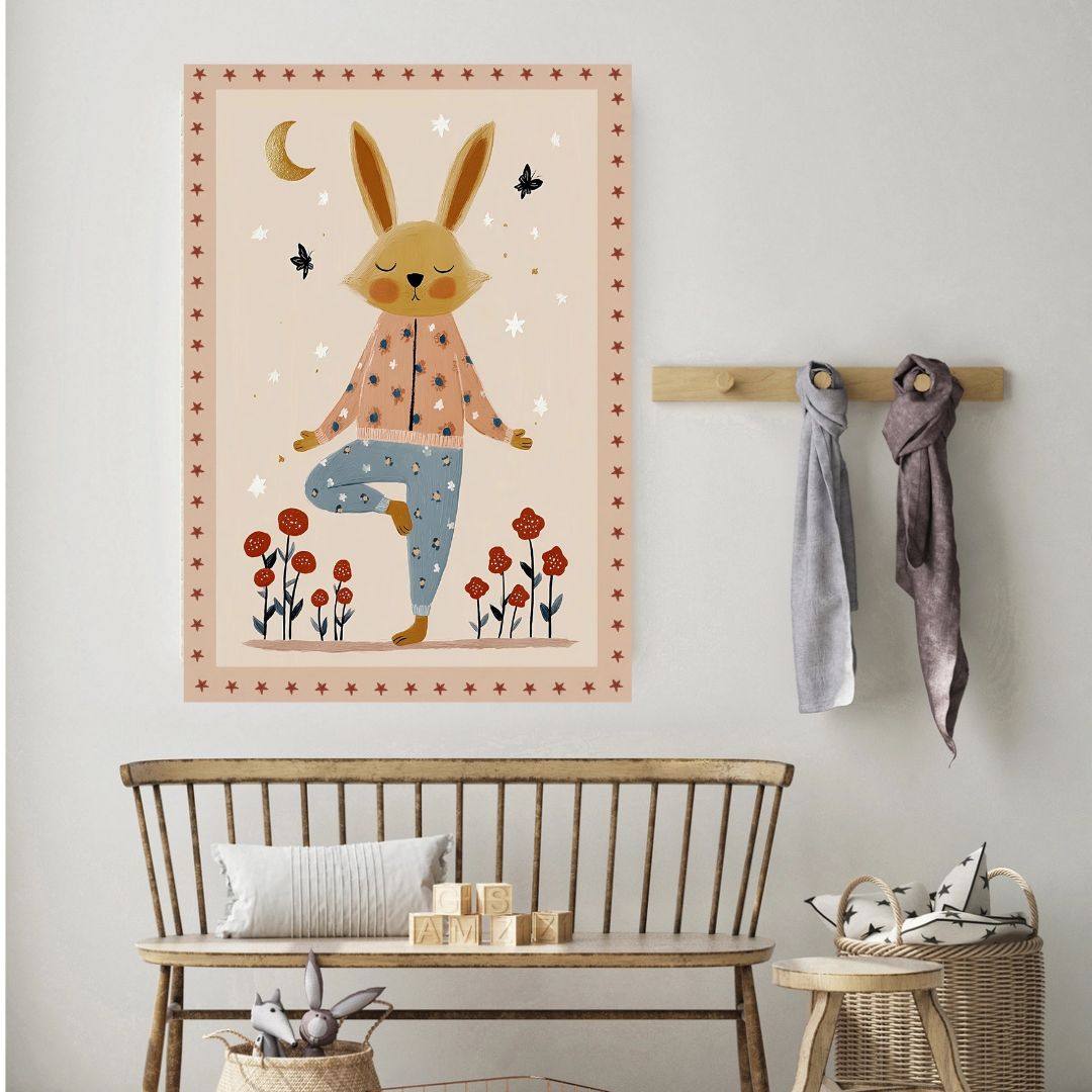 Whimsical Yoga Bunny Rabbit Nursery Art Print - INSIDE HOUSE