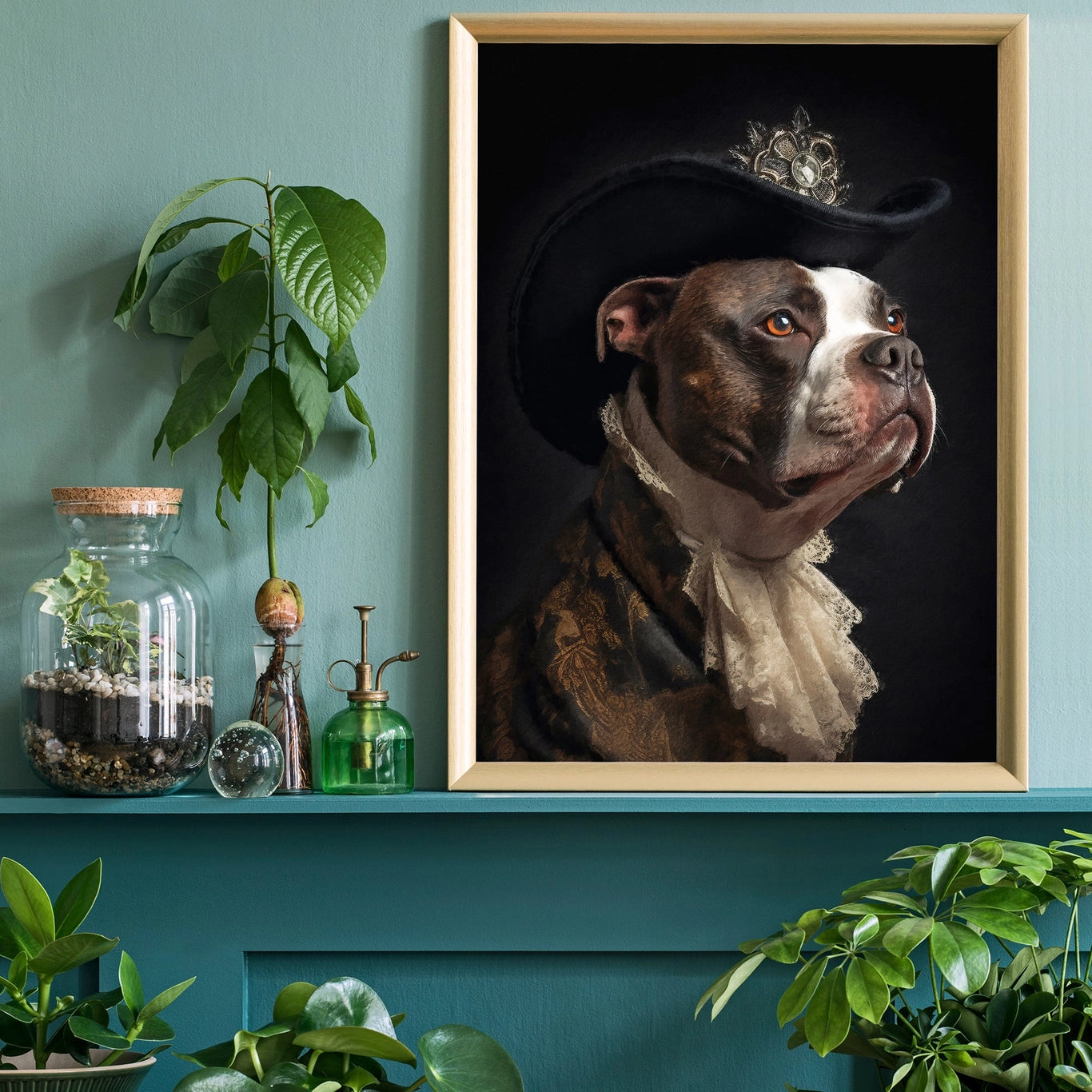Staffordshire Bull Terrier Staffy With Hat Dog Portrait Print - INSIDE HOUSE