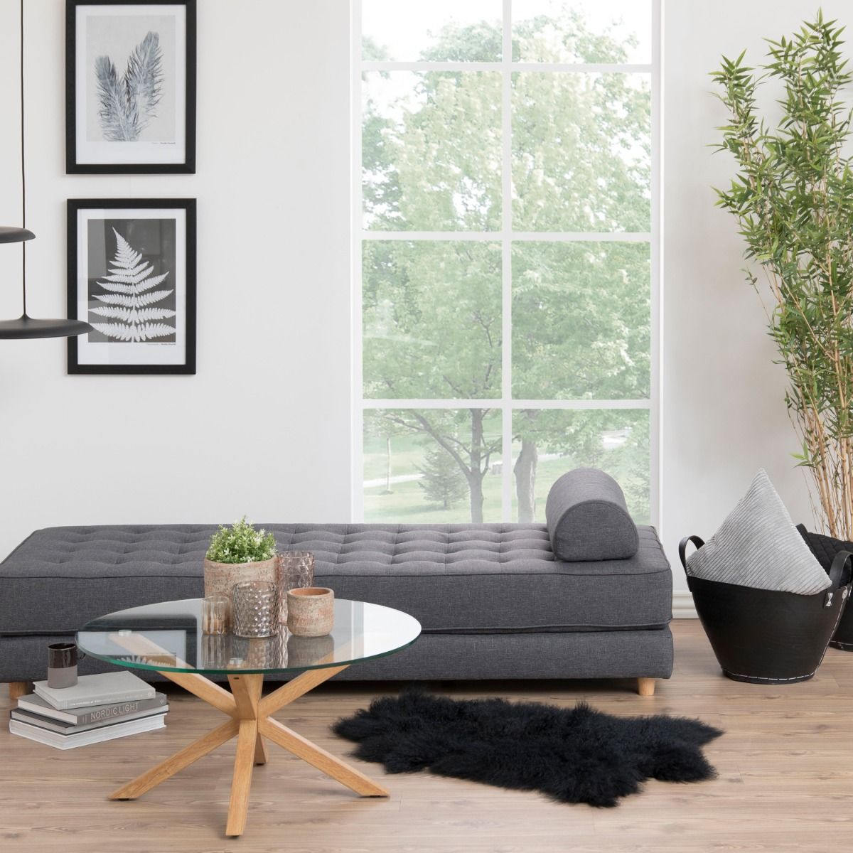 Heaven Round Coffee Table with Smoked Glass Top and Oak Legs - INSIDE HOUSE