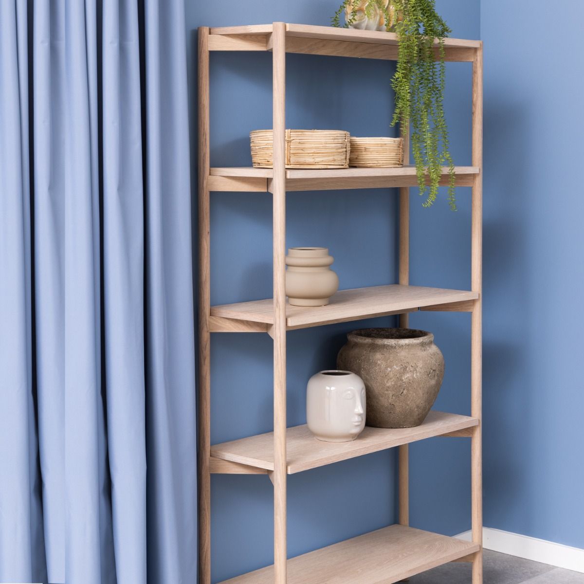 Braidwood Tall Bookcase with 5 Shelves in White Oak - INSIDE HOUSE