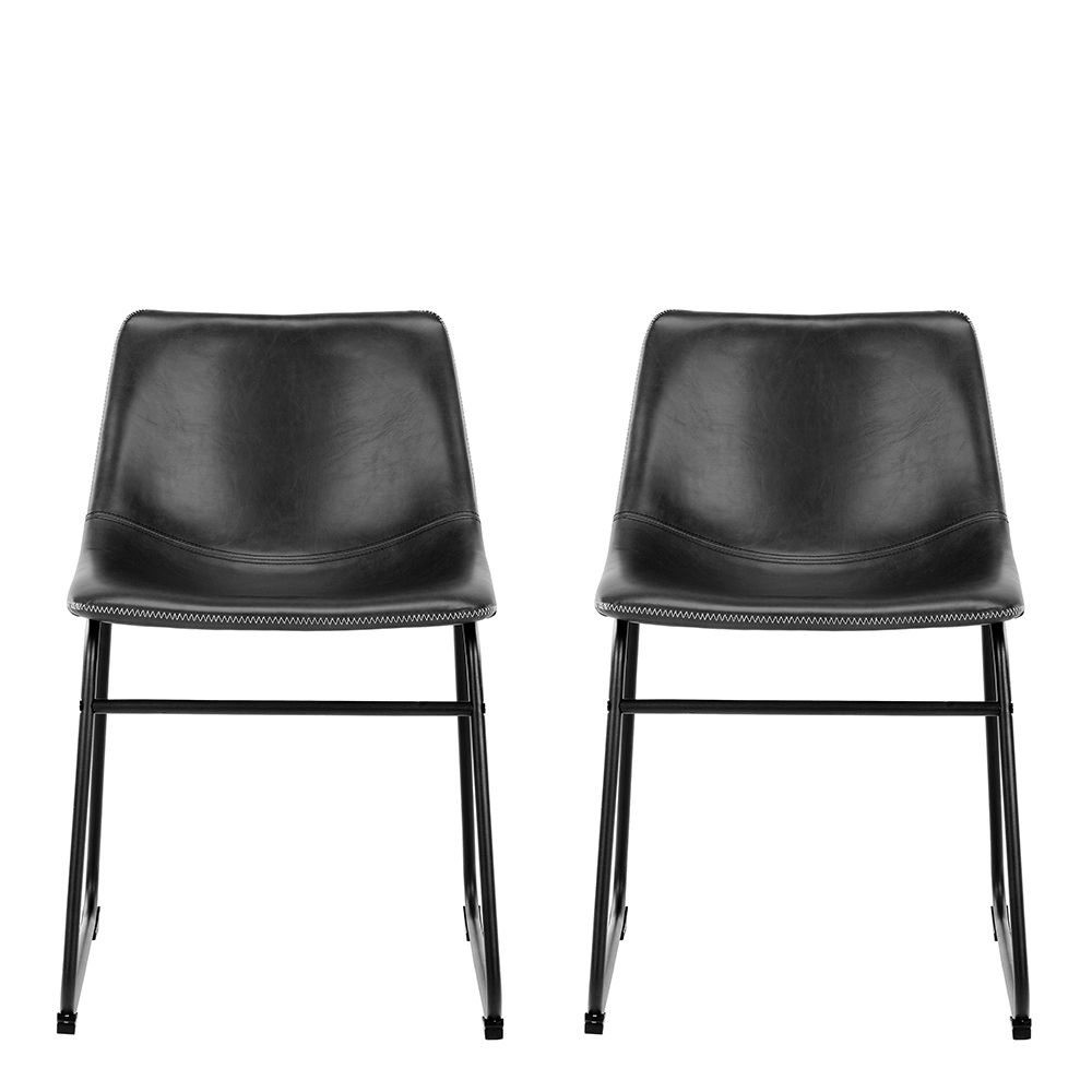 I_Oregon Dining Chair In Black with Cream Stitching, Set of 2. - INSIDE HOUSE