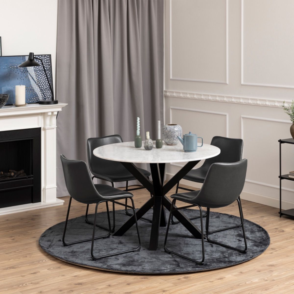 I_Oregon Dining Chair In Black with Cream Stitching, Set of 2. - INSIDE HOUSE