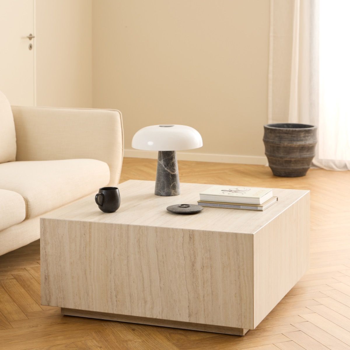 Dice Square Coffee Table in Light Travertine Effect - INSIDE HOUSE