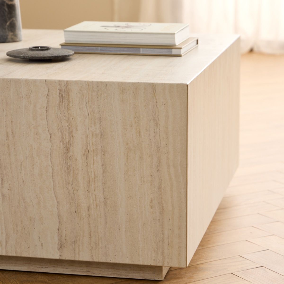 Dice Square Coffee Table in Light Travertine Effect - INSIDE HOUSE