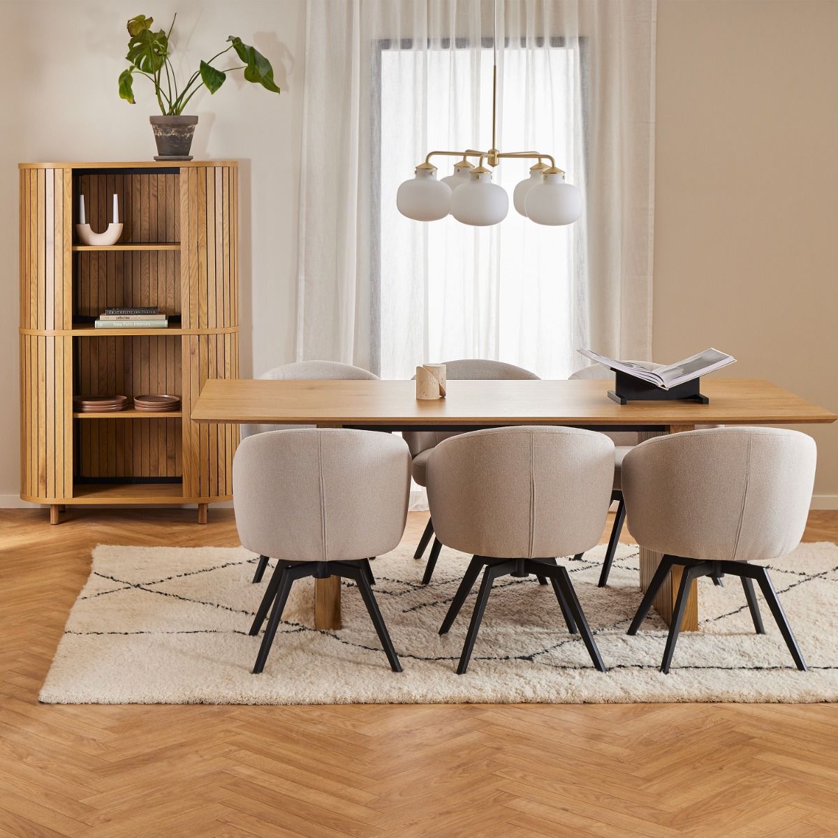 Darlene Dining Chair with Armrest and Swivel in Beige - INSIDE HOUSE