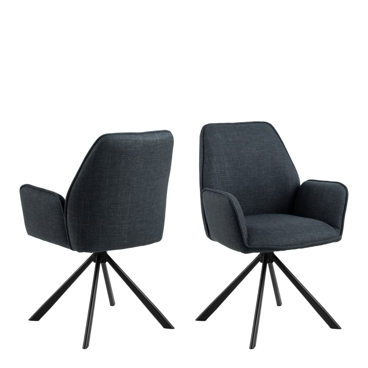 Glenda Dining Chair with Armrest and Swivel in Grey - INSIDE HOUSE