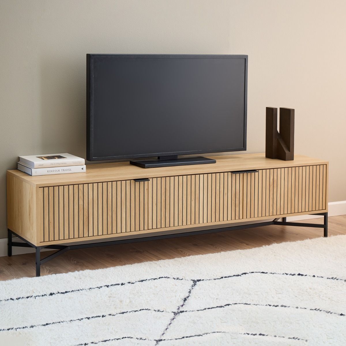 Jaipur TV Unit With 3 Doors 176cm Wide in Oak - INSIDE HOUSE