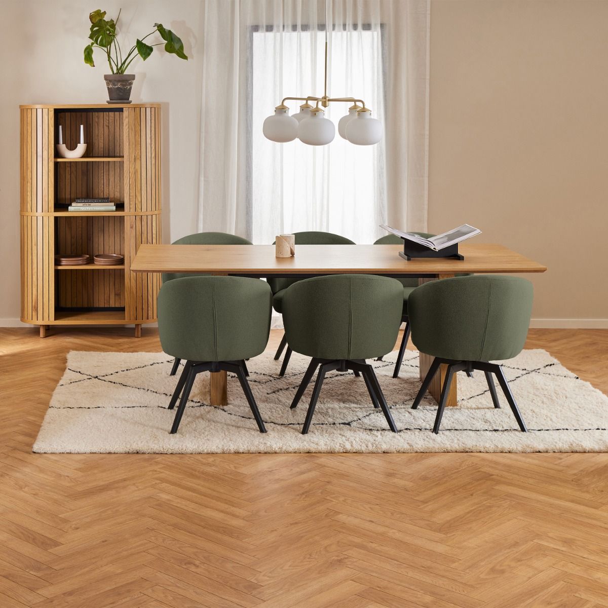 Darlene Dining Chair with Armrest and Swivel Function in Green - INSIDE HOUSE