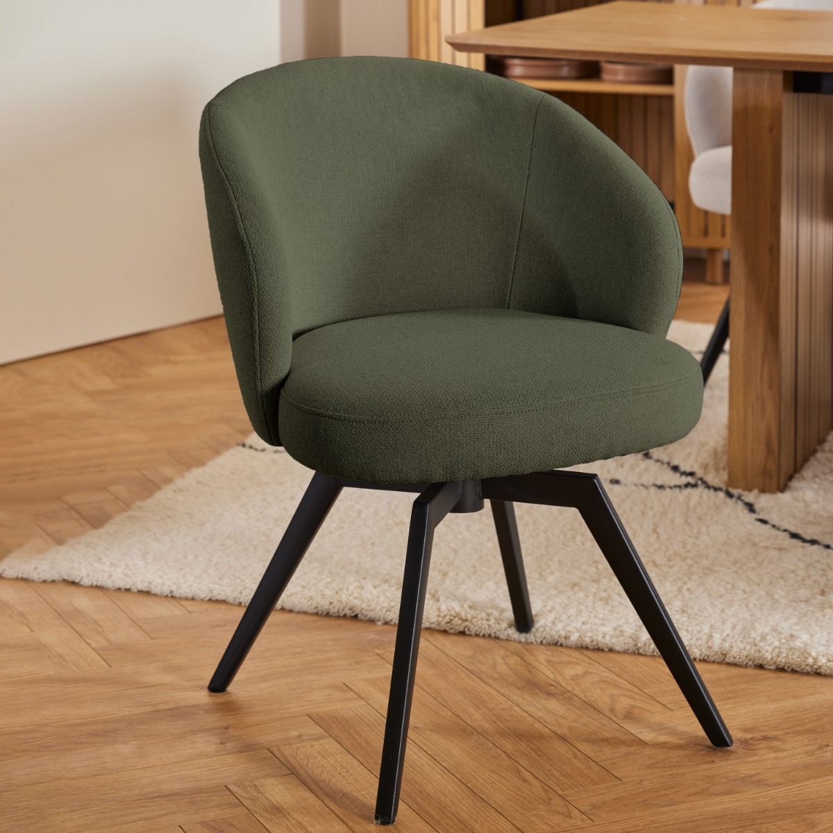 Darlene Dining Chair with Armrest and Swivel Function in Green - INSIDE HOUSE